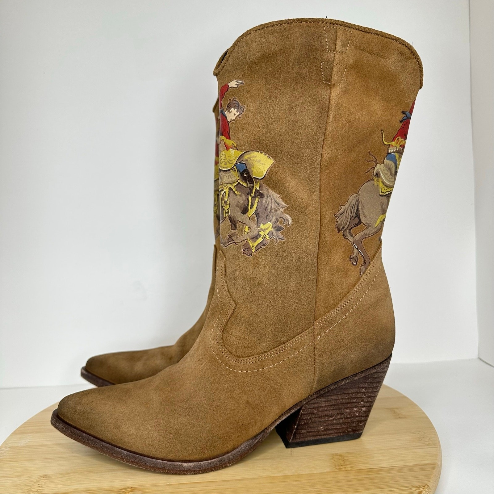 Golo Giddy-Up Western Cowboy Boots Rodeo Bucking Bronco Suede Leather Womens 7