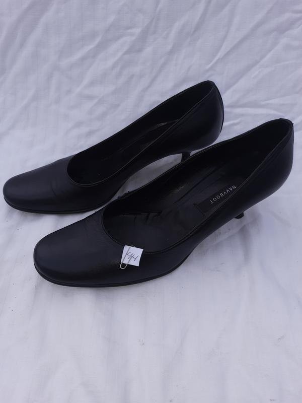 Women navy boot heels black leather 38 #B9OC