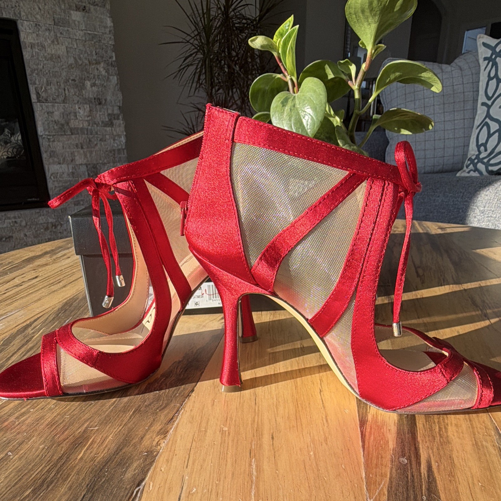Nina Women’s Red Strappy Open Toe Ankle Strap Stiletto Heels 7.5 M
