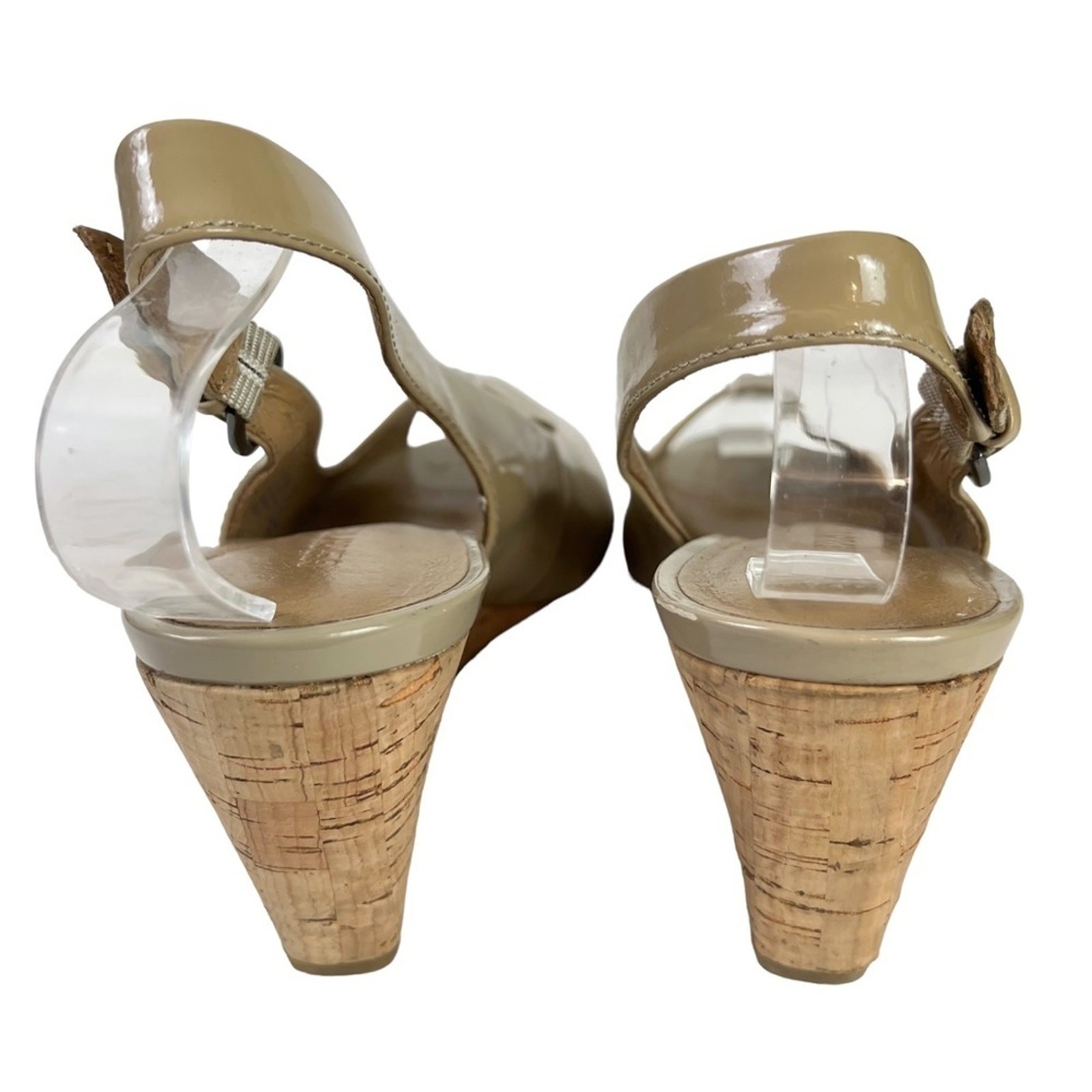 GERRY WEBER Genuine Leather Open Peep Toe Slingback Cork Wedge Shoes Sandals 38