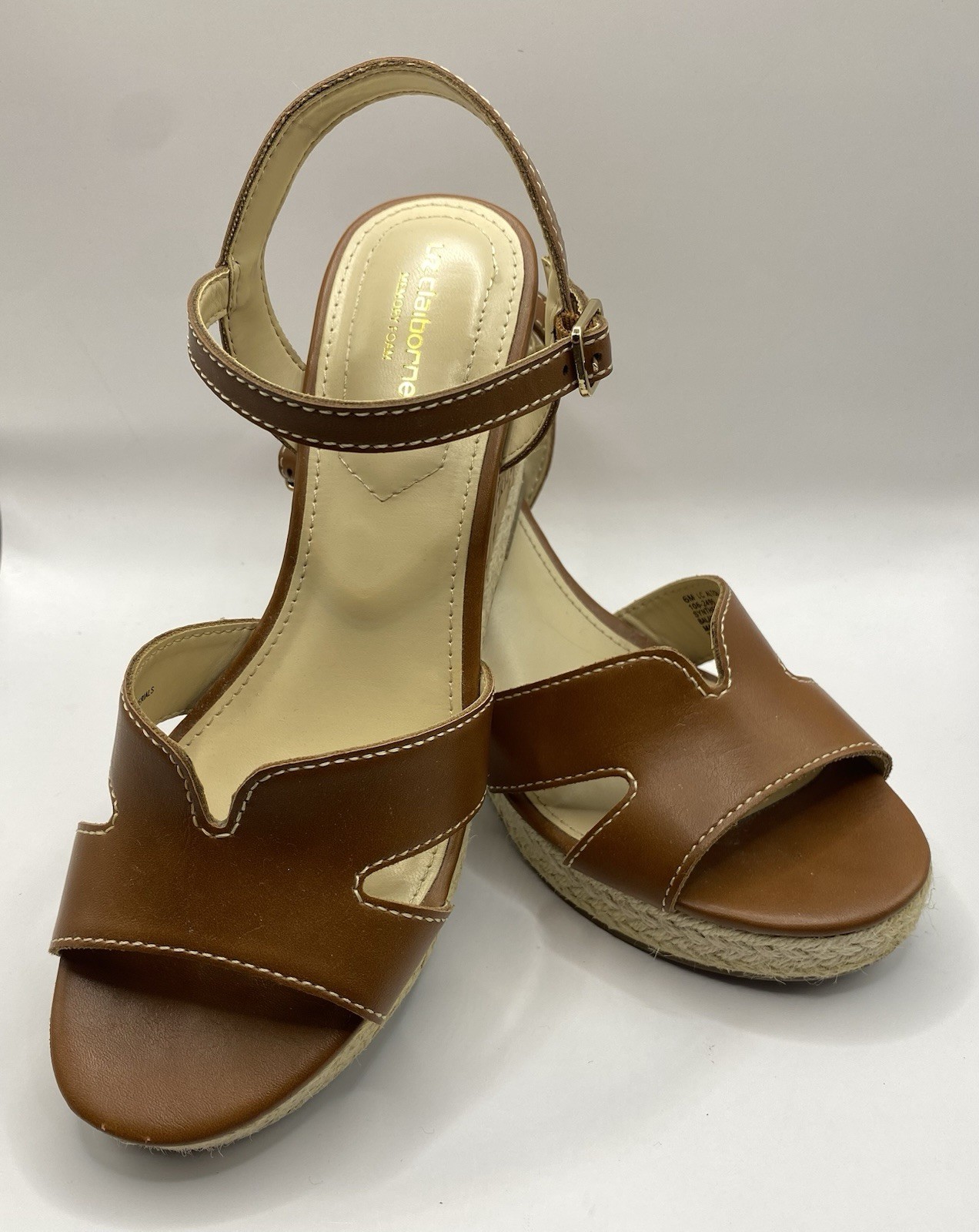 Liz Claiborne Majorca Brown Leather Espadrille Wedge Sandal Womens 6 Memory Foam