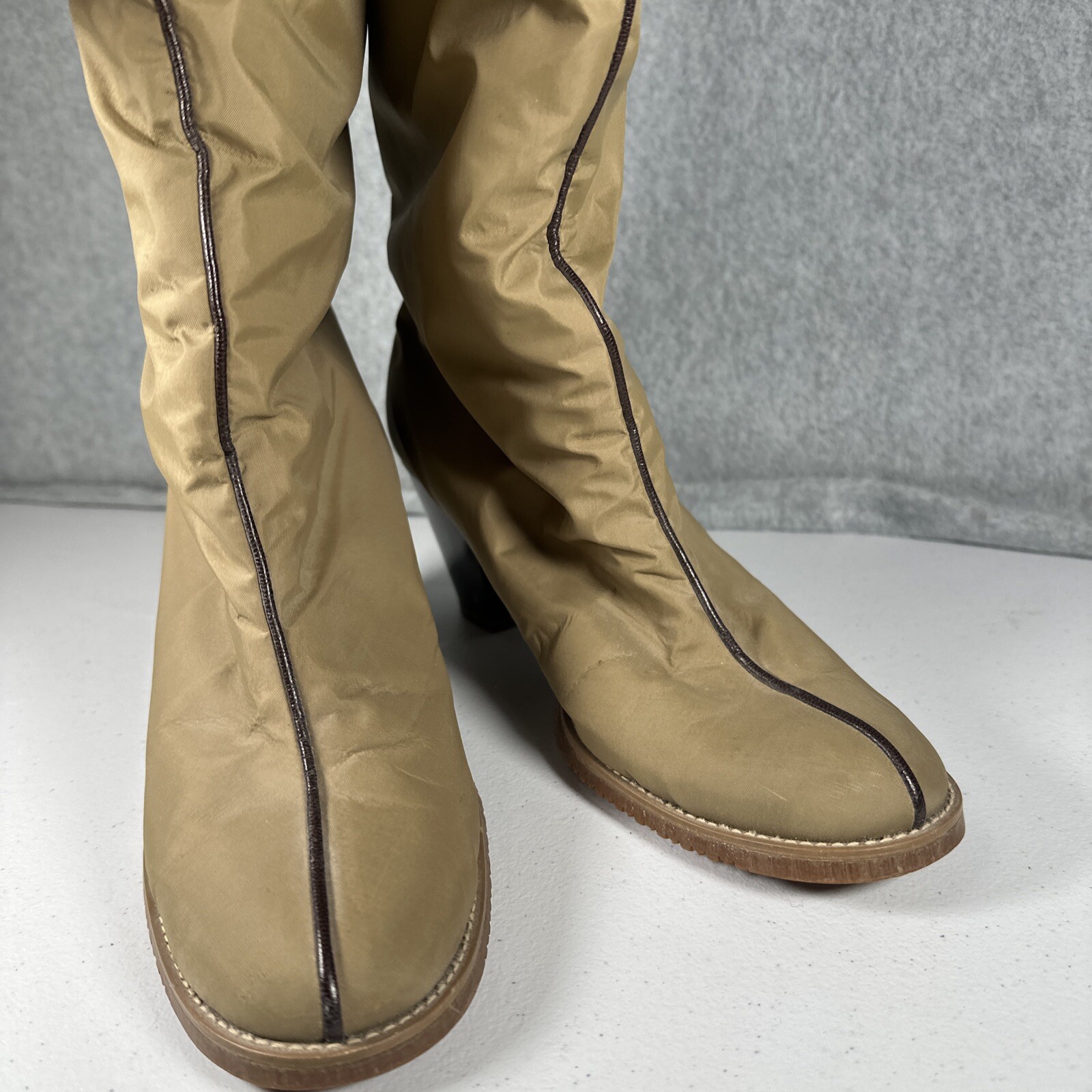 Vintage GOLO Shoe Brand Taupe 80’s Taupe Faux Sherpa Rain Boots Size Womens 7.5