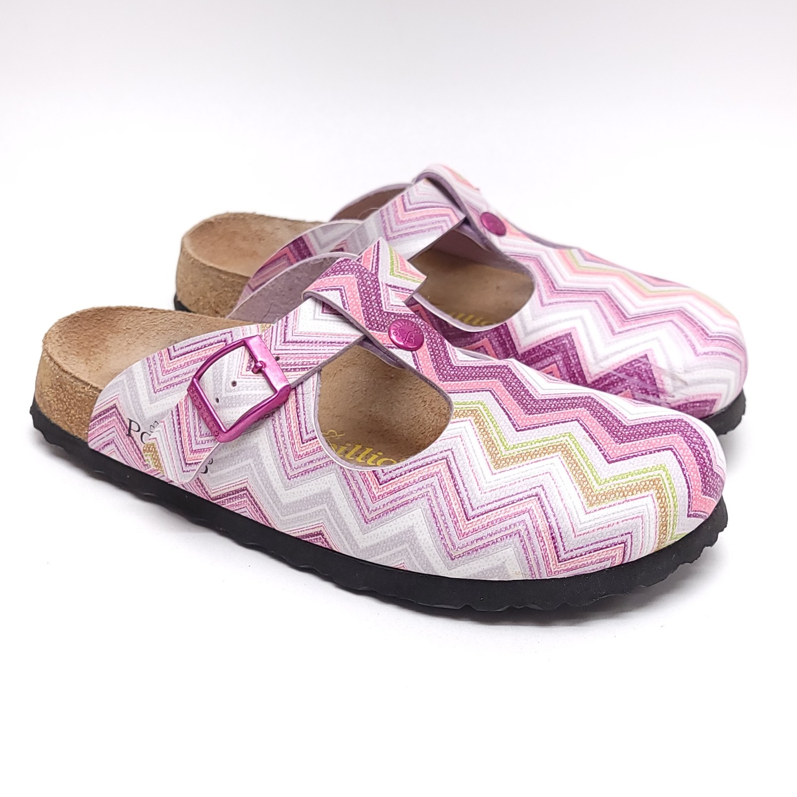Papillio Birkenstock Boston Clogs Pink Purple Chevron Womens Size 7 EU 38