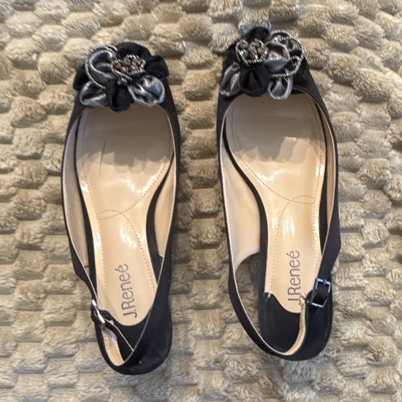 J. Renee Women’s Black Synthetic Open Toe Slingback Kitten Heel Wide 11
