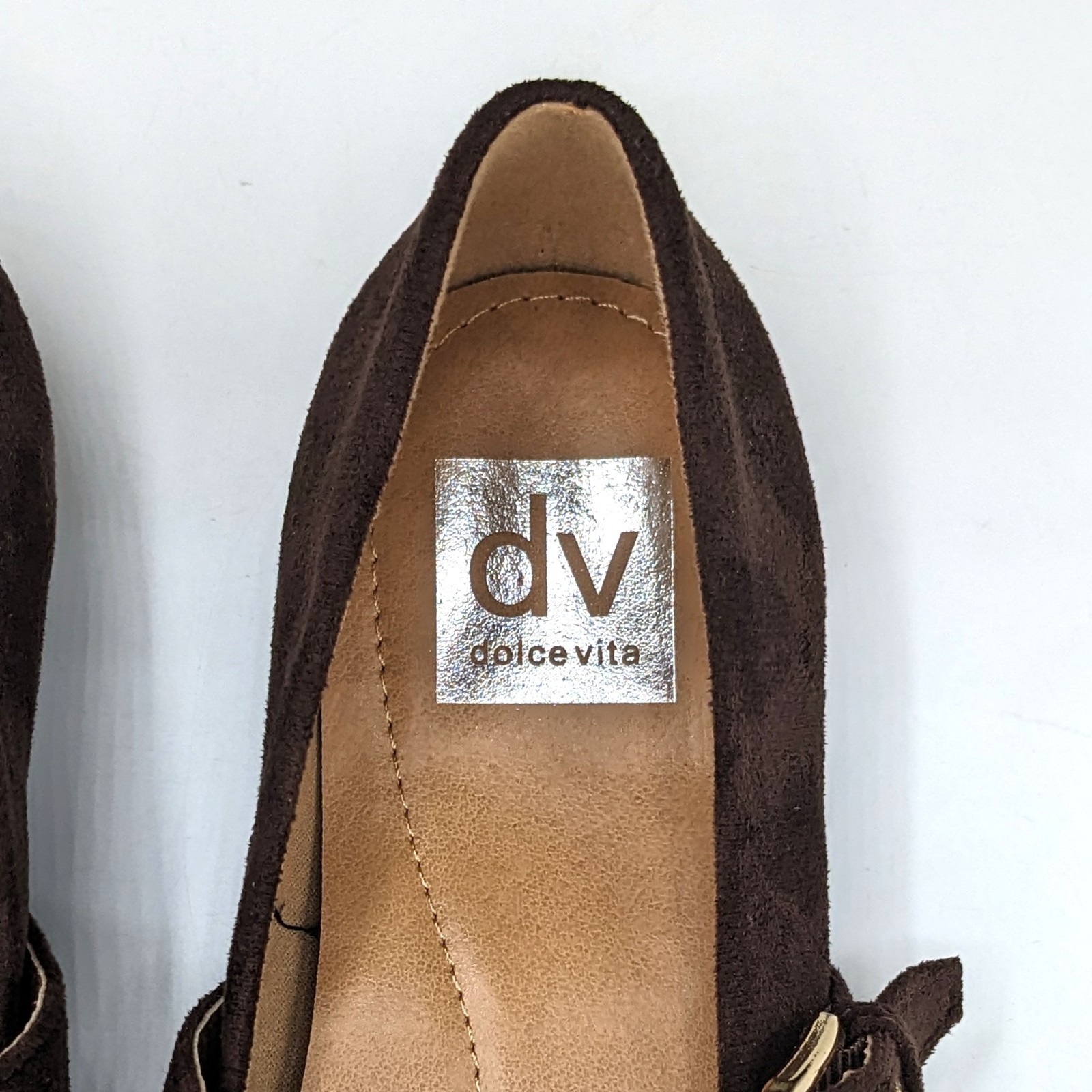 dv by Dolce Vita “Ballet Flat” Faux Suede Brass Buckle Foam Insole (Brown) NEW