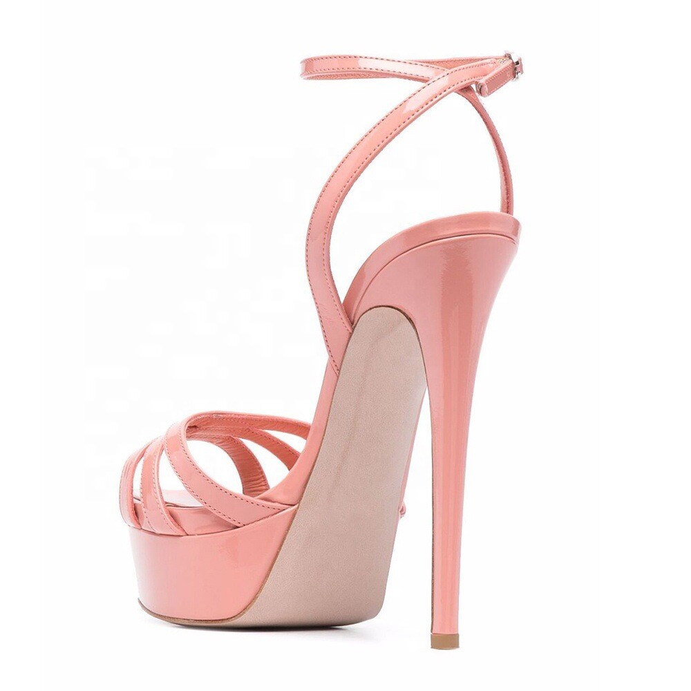 Women’s Ankle Strap Platform Sandals Dress Slingback Evening Shoes Shiny Leather