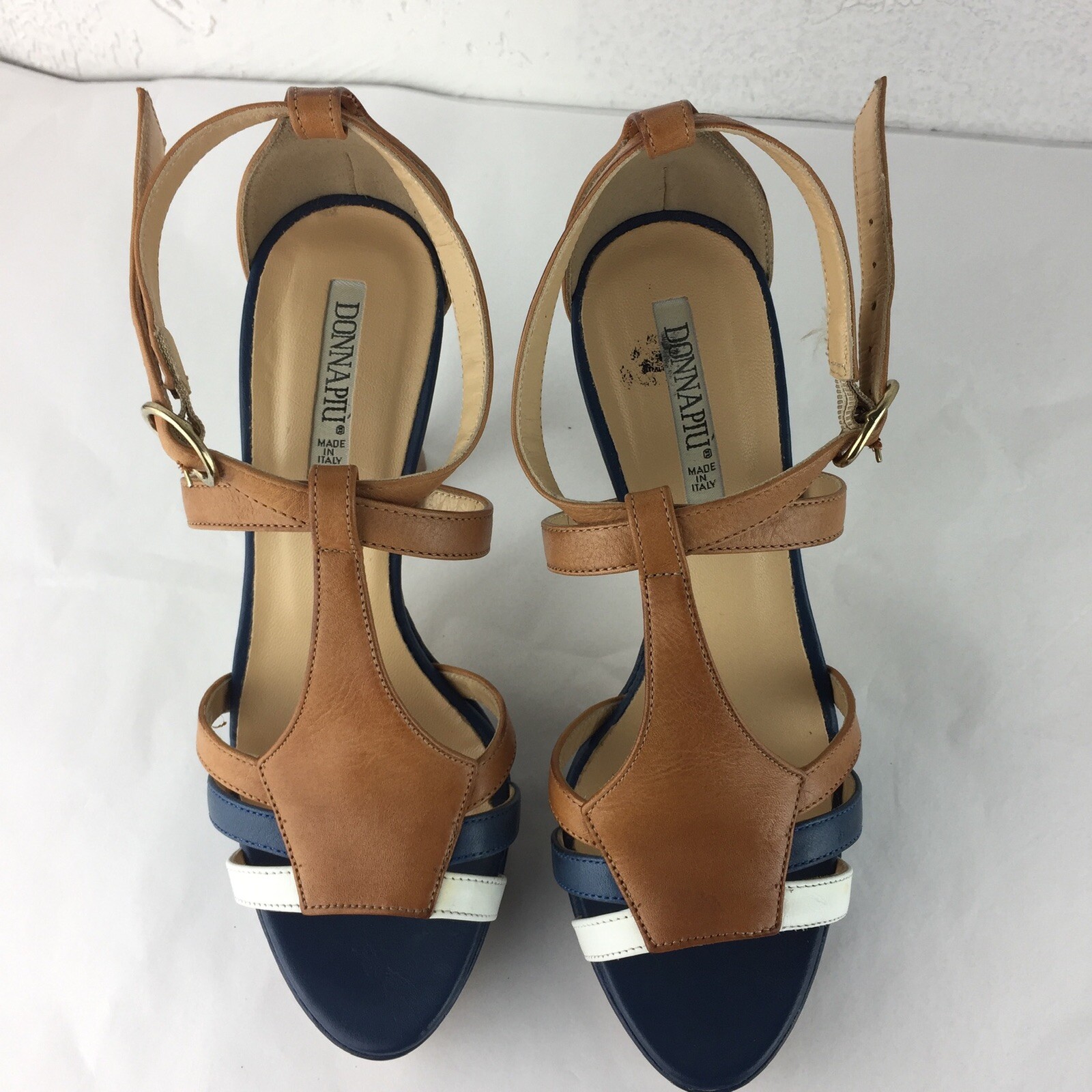 Donna Più Colorblock Ankle Strappy Platform Heel Shoes Sandals Leather 36 US6
