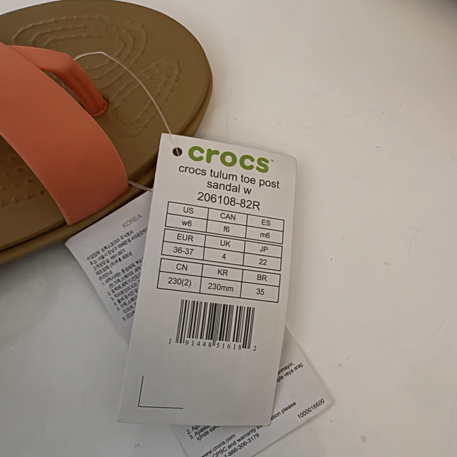 Crocs Tulum Toe Post Thong Womens Sandals Orange/Beige Buckle Strap Size 6