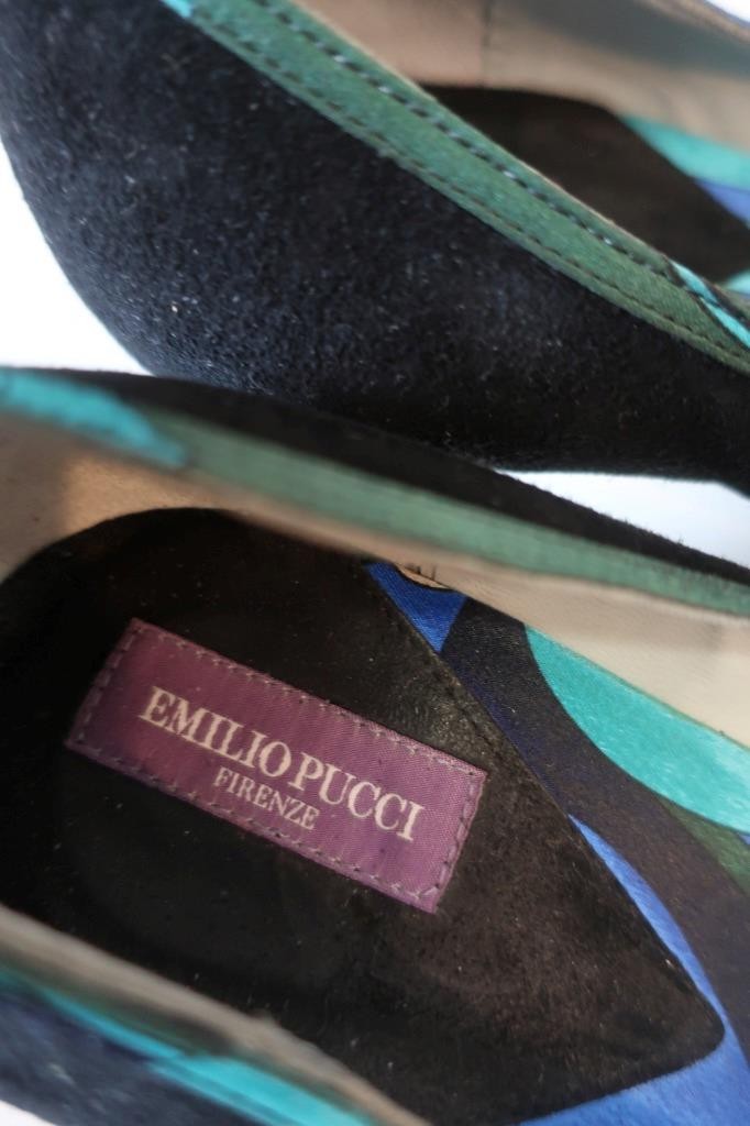 Womens Emilio Pucci Black Suede Blue, Green Trim Shoes 36 EUR/ US 6