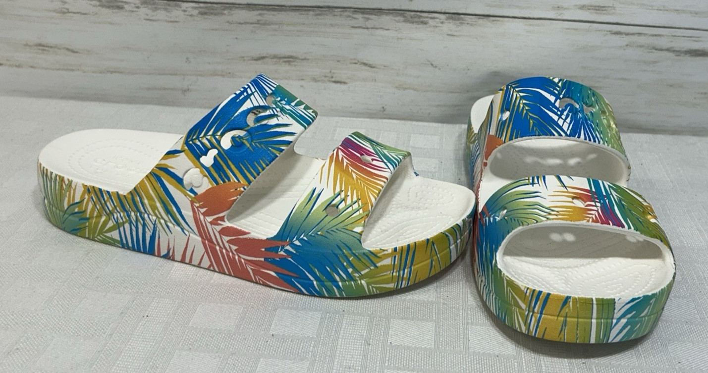 NEW! Crocs Classic Tropical Hawaiian Beach Two Strap Sandal Womens Size 8 Shoe