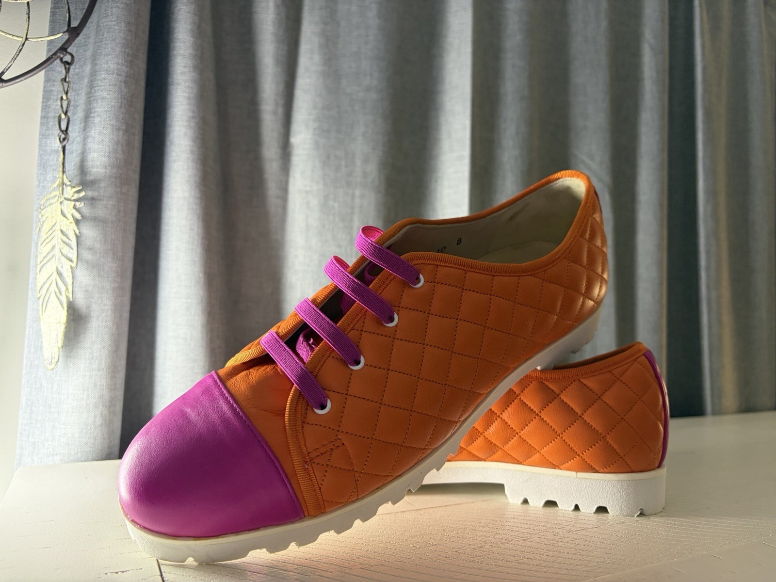 Paul Mayer Attitude Orange Purple White Quilted Lace-Up Low Top Lug Sole Sneaker