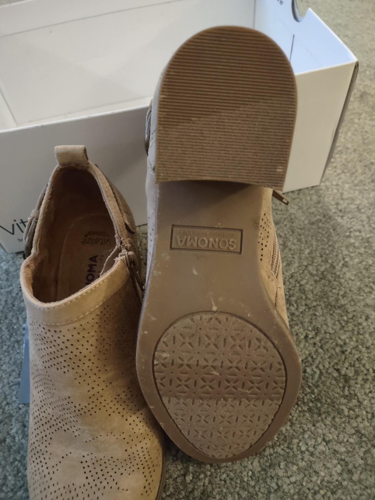 Misses Faux Suede Taupe Booties, Zip, Ortholite Cushion, 2-inch Heel, 5 1/2, New