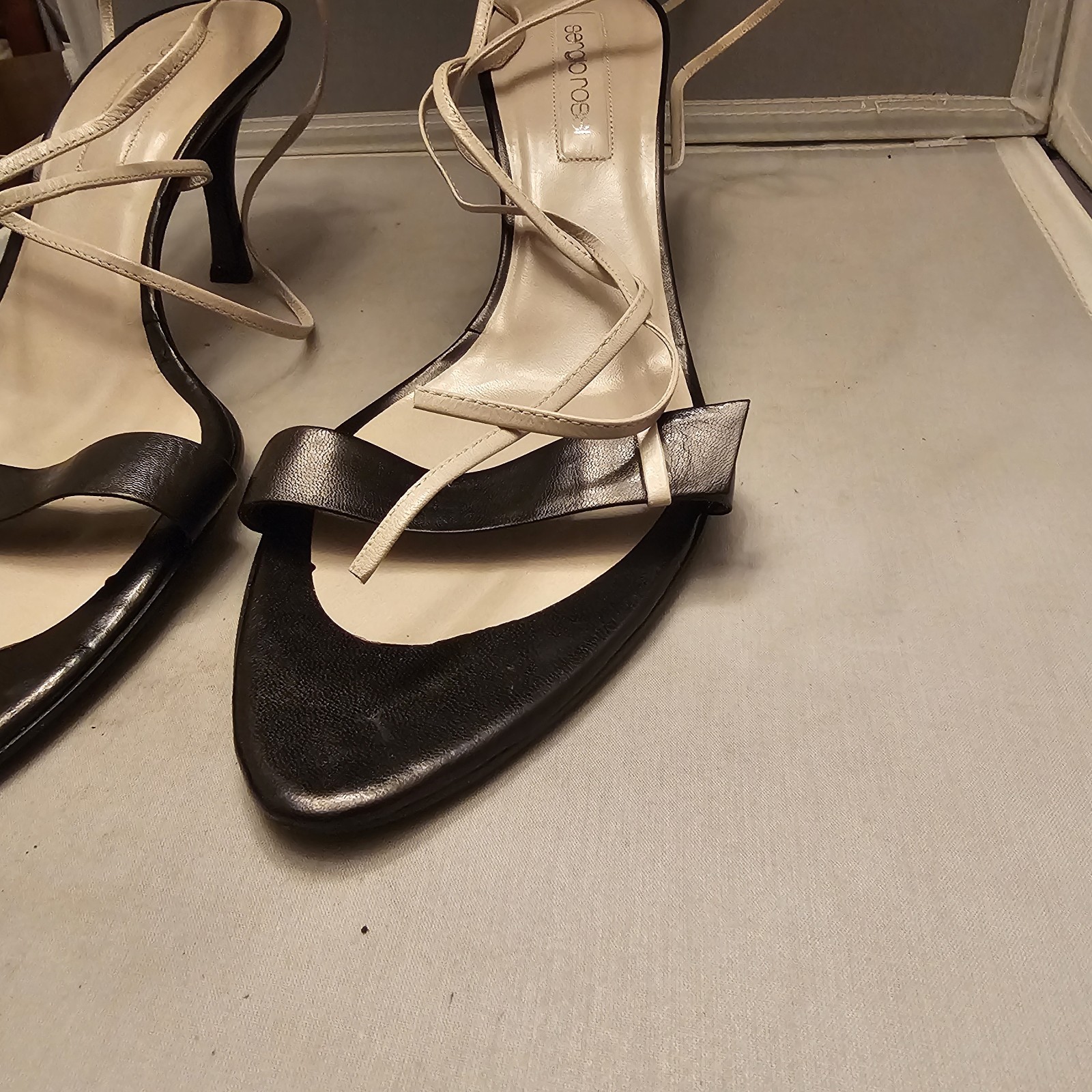 Sergio Rossi Womens Leather Gladiator Straps 3″ Heels Tan Black Size 41 Italy