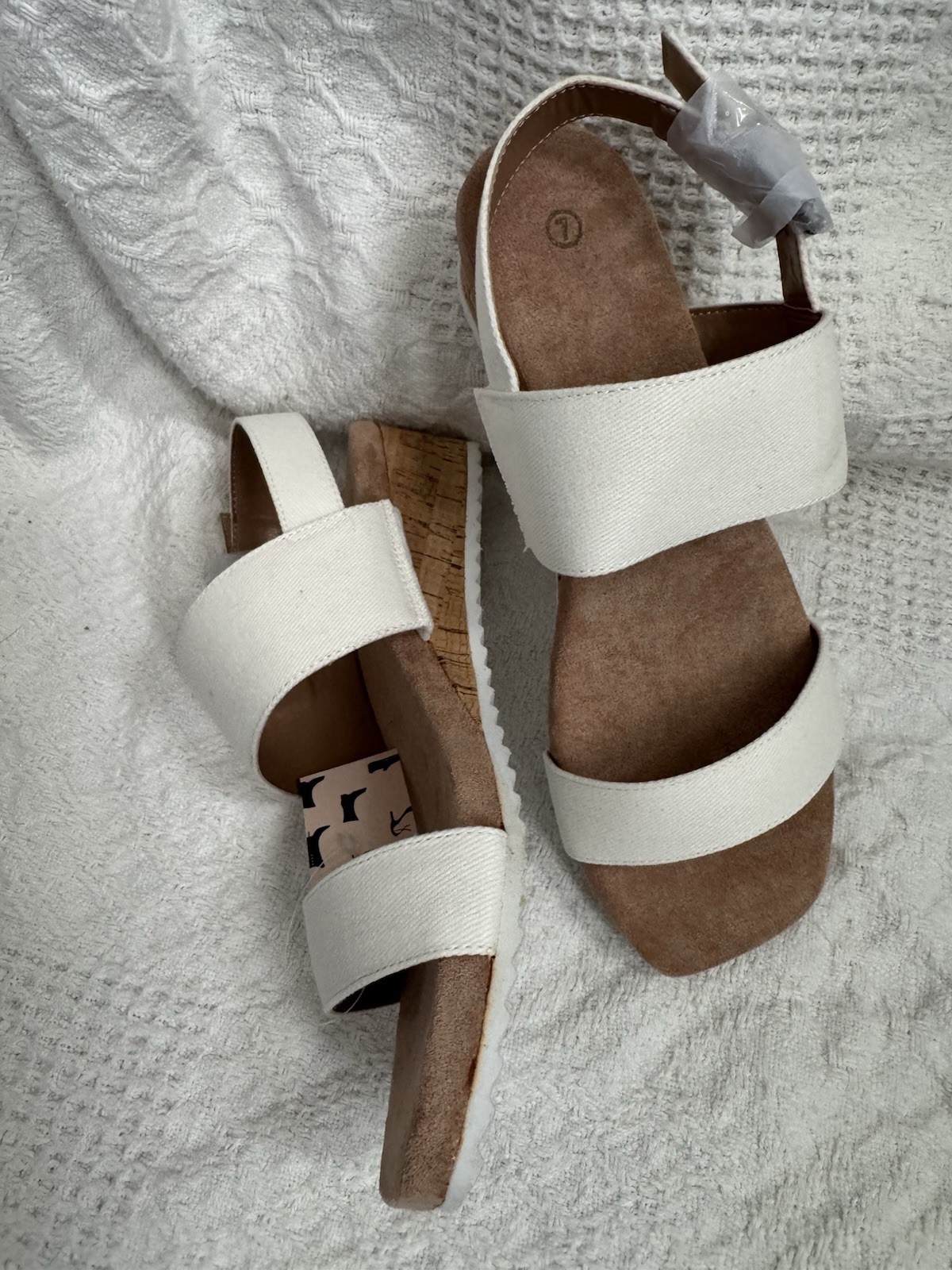 MySoft Women’s Cork Wedge Sandals 2″ Low Heel Open Toe Ankle Strap Size 7 White