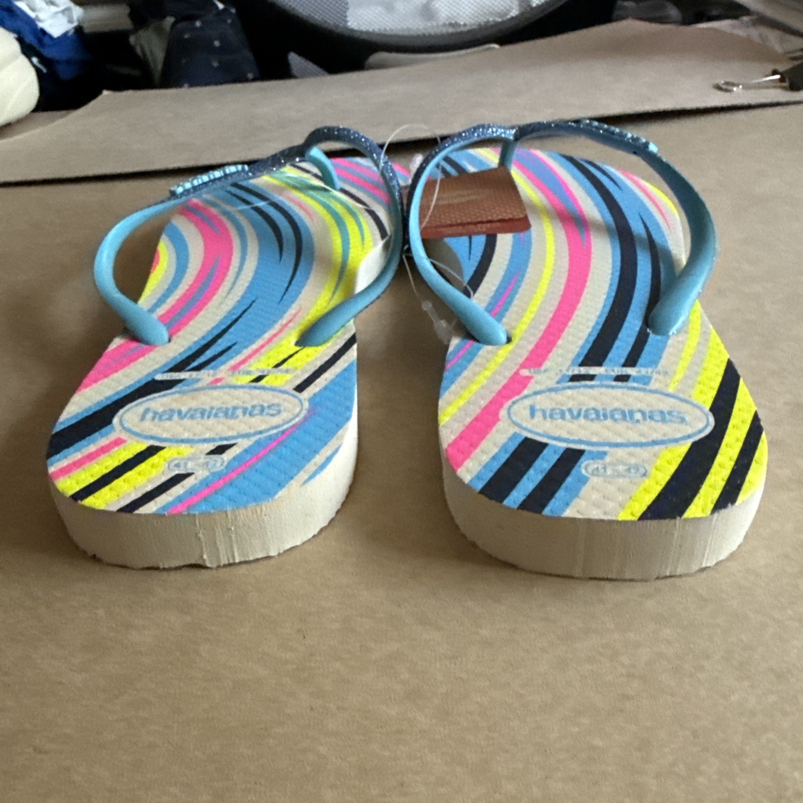 Havaianas Slim Multicolor Stripes Glittery Blue Straps Flip Flops EU 41/42 – New