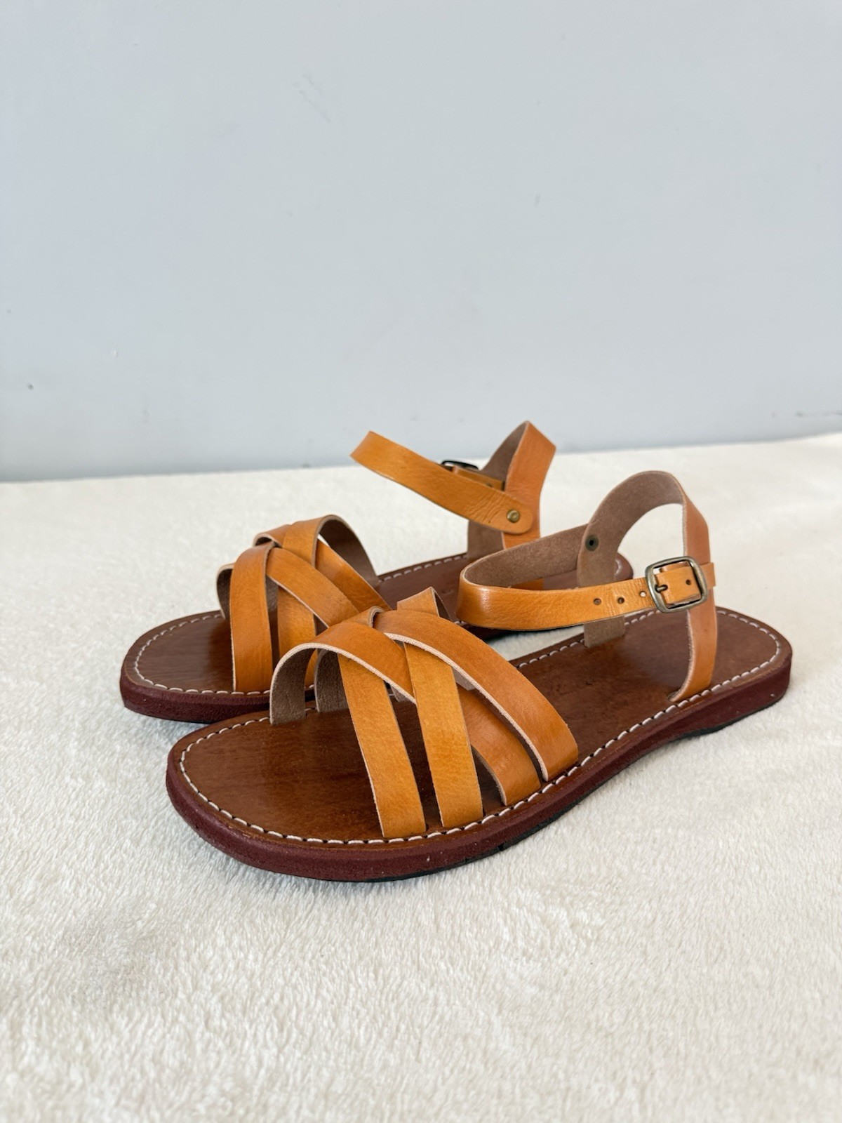 Handcrafted Genuine Leather Women’s Sandals – Four-Strap Cognac | 100% Handmade