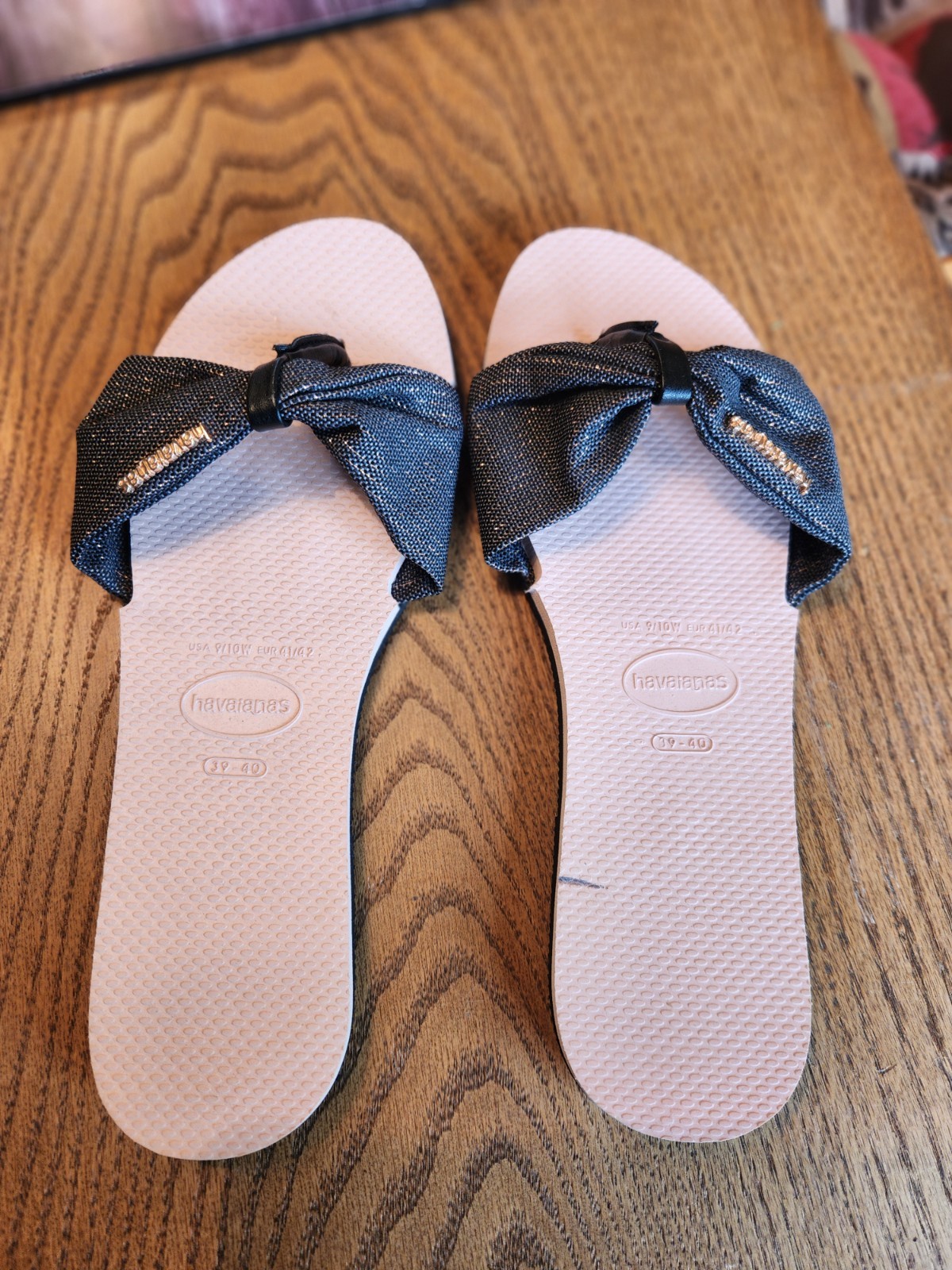 Havaianas Women 9/10 Pink & Black St. Tropez Shine Flip-Flops Brazil Made 39/40