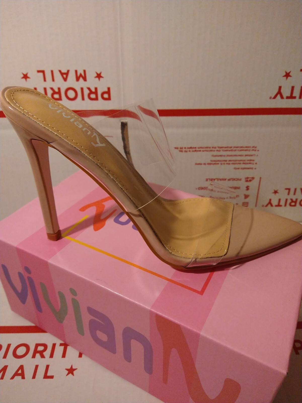 VIVIANLY Clear Pointed Toe Heels Sandals Transparent Strap Stiletto High Heel