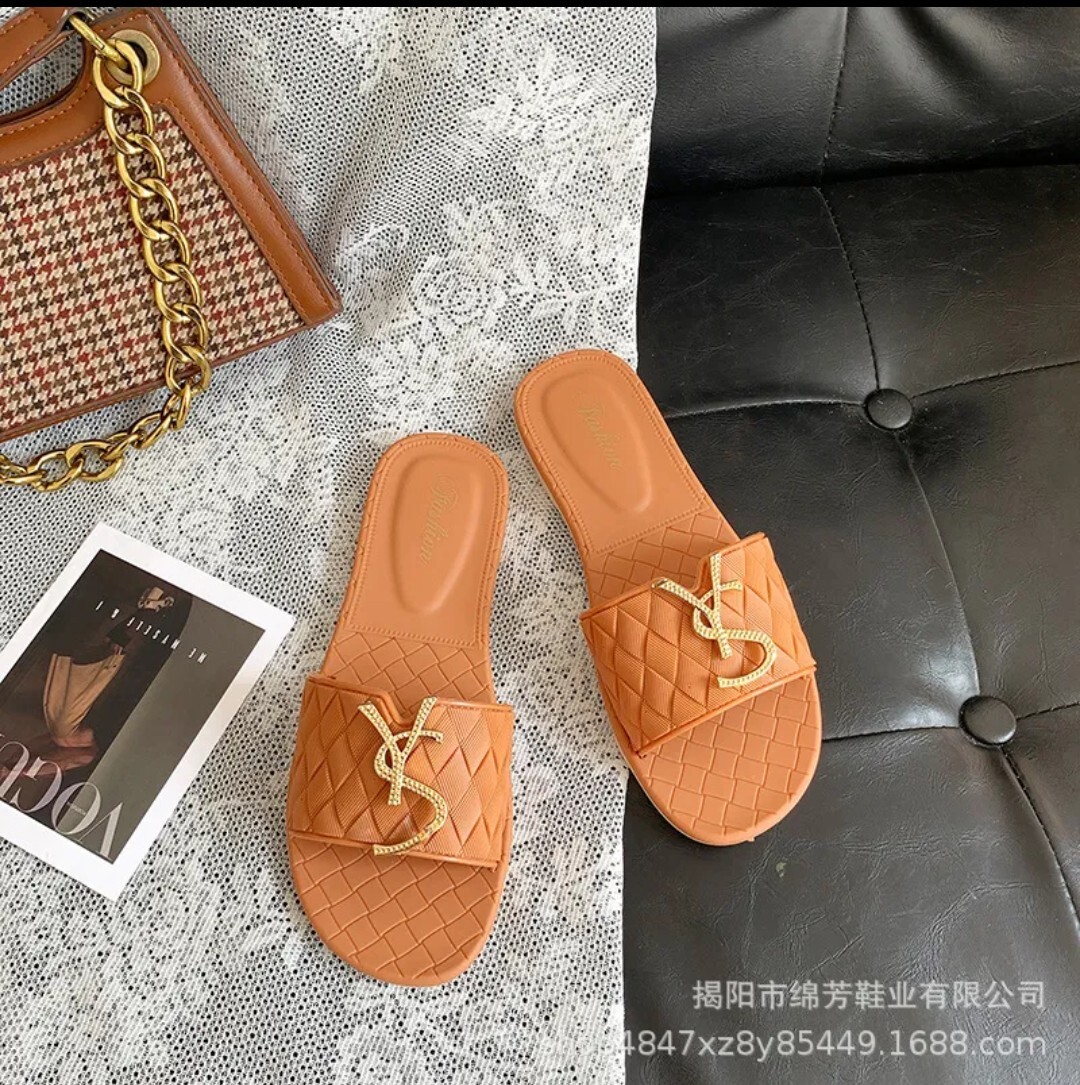 Slippers Woman Sandals On Gold Metal Decoration