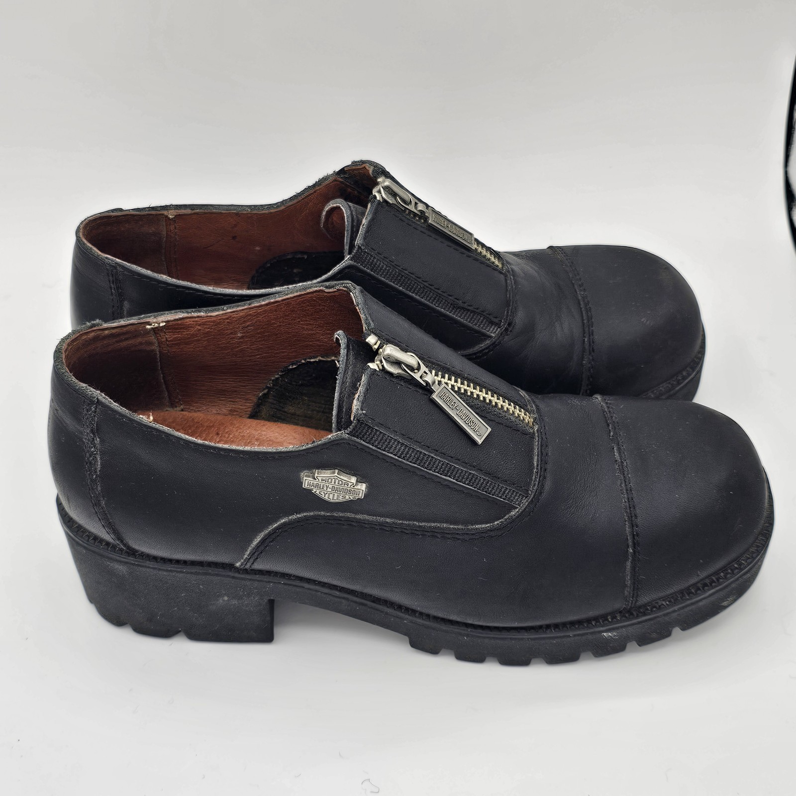 Harley-Davidson Women’s 9 Clog Black Leather Chunky Heel Biker Shoes Alternator