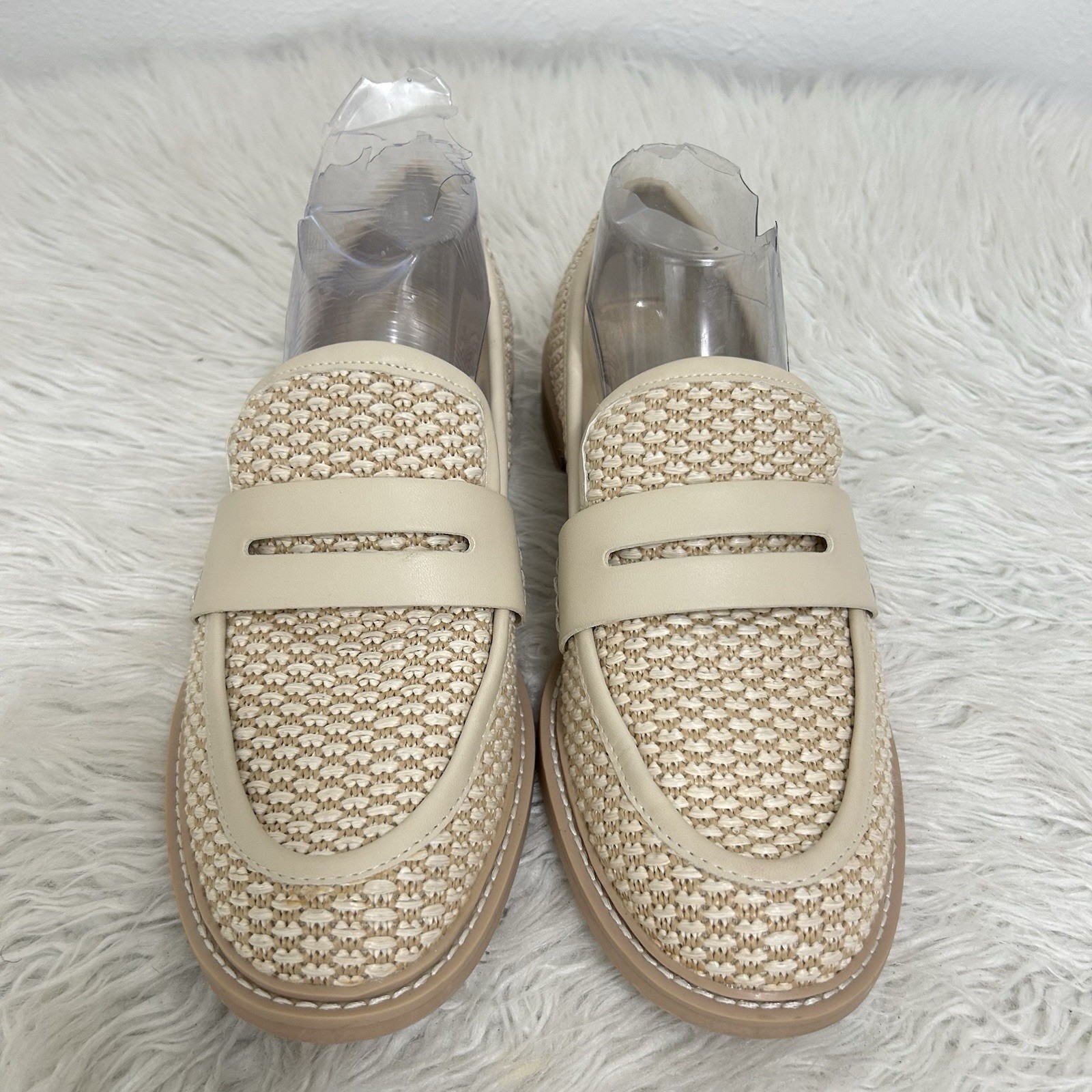 Dolce Vita Beige Hanya Loafers Woven Raffia Textile Size 9.5M Preppy Coastal
