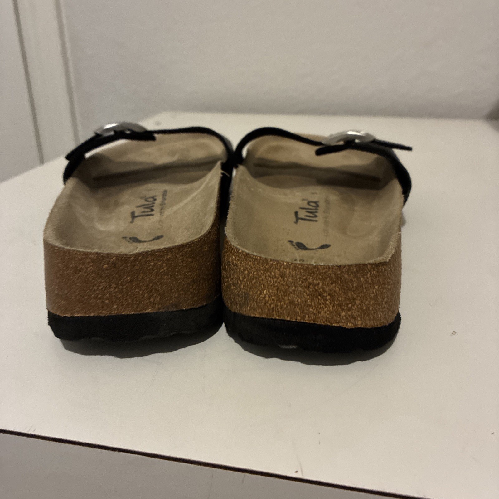 Birkenstock Tula Madrid Leather Slides Sandals with Buckle Black Womens 7/38