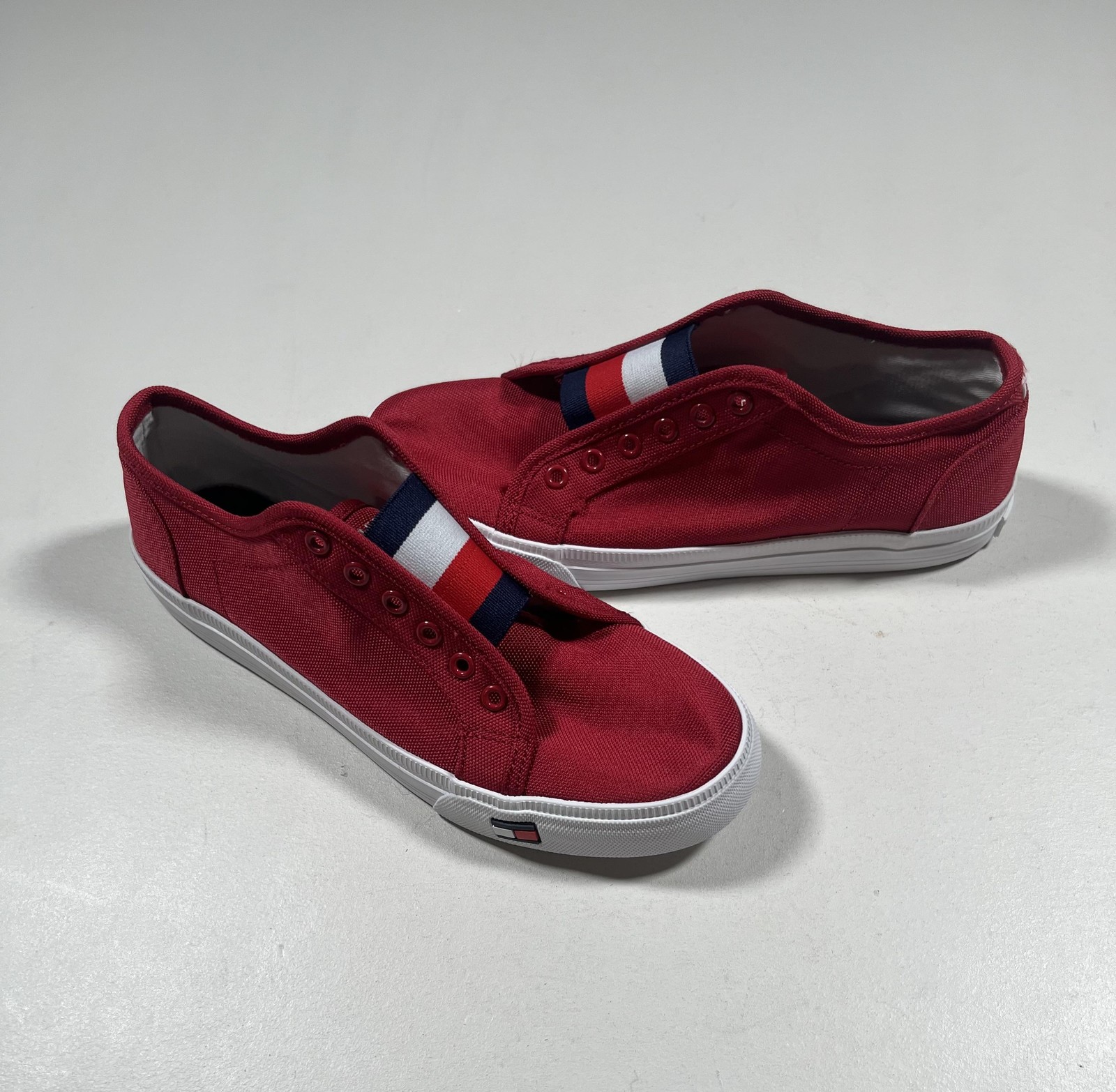 Tommy Hilfiger Shoes Size 7.5 Red Canvas Slip On Elastic Stripe Casual