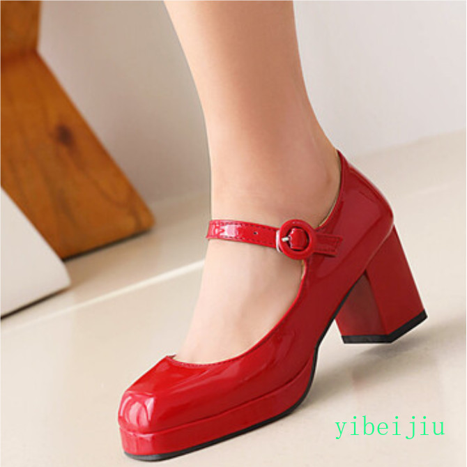 L Womens Mary Jane Dress Shoes Low Heel Ankle Strap Shiny Leather Wedding Casual