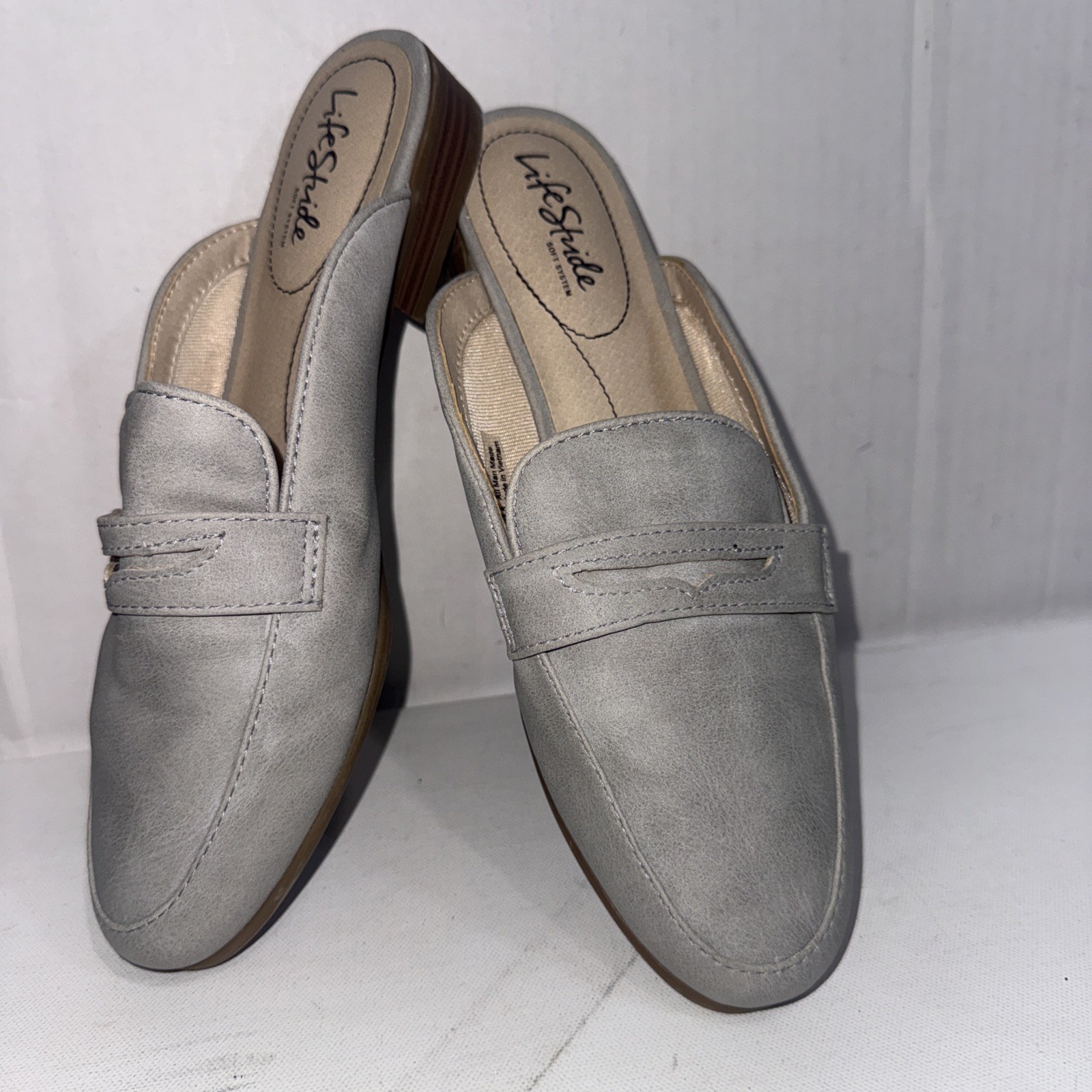 LifeStride Classic Designer Vegan Gray Old Money Minimalist Mule Shoes Size 8.5M