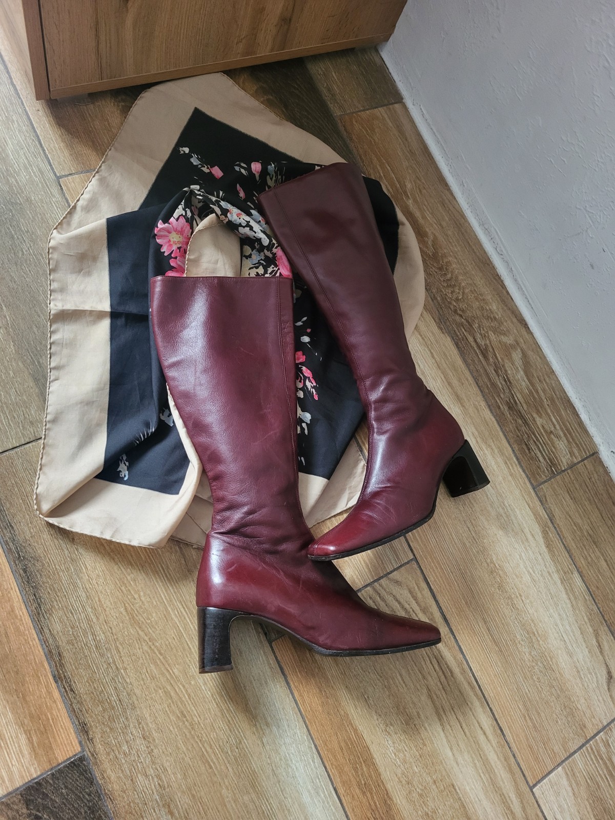 Ledies Boots Knee High Genuine Leather Shoes UK5.5 US7.5 EU38.5 Burgundy Italy