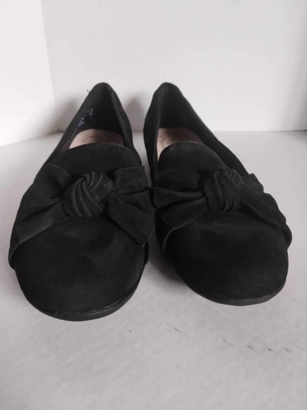 Clarks Collection NEW Gracelin Jonas Black Bow Suede Flat 8Wide Ultimate Comfort