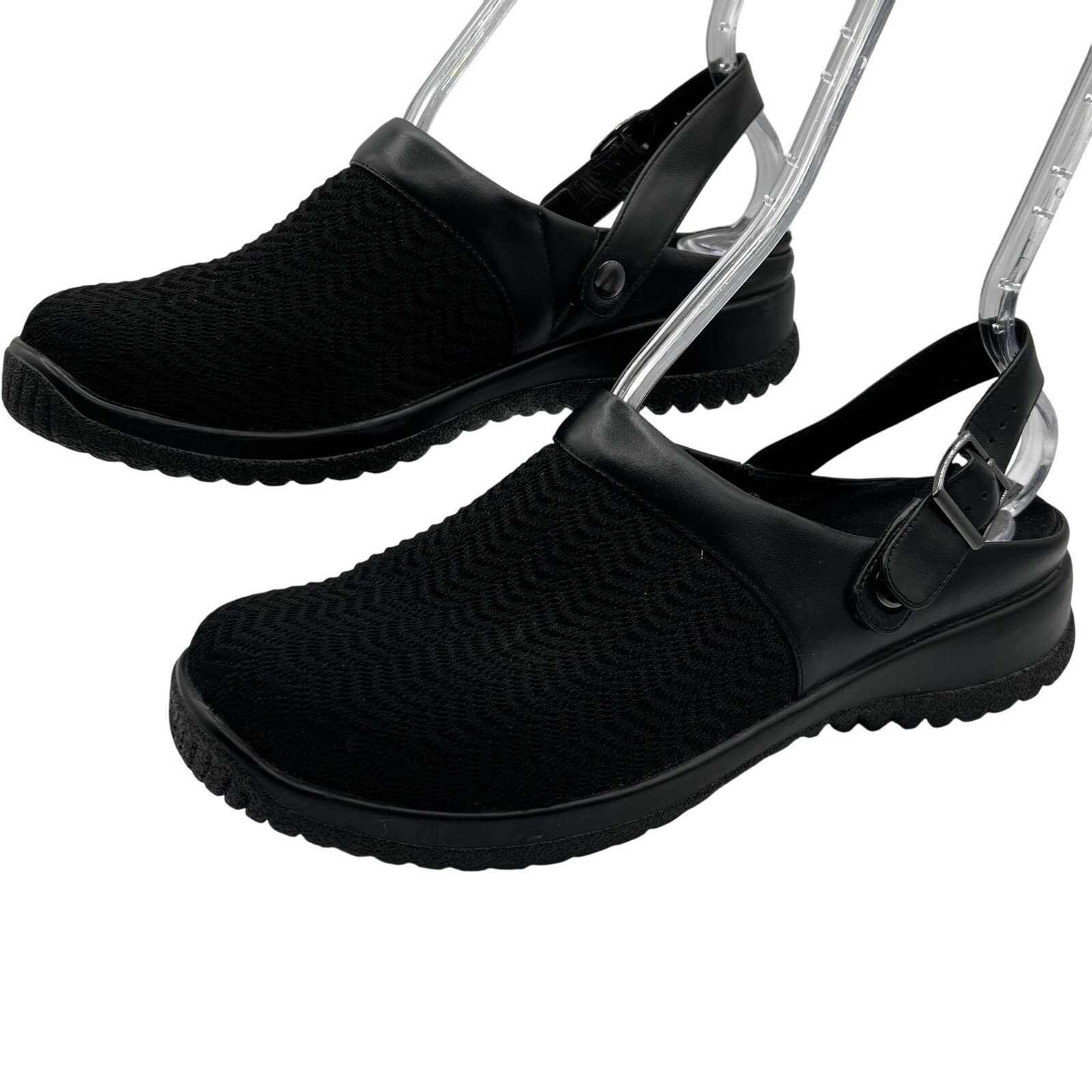 Drew Savannah Women 10 M Stretchable Clog Black Wavy Slip On Shoes Buckle Mule