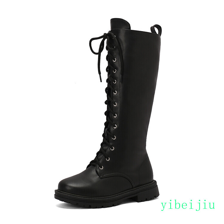 Women’s Low Heel Lace Up Knee High Riding Boot Leather Shoes Knight Cowgirl Punk