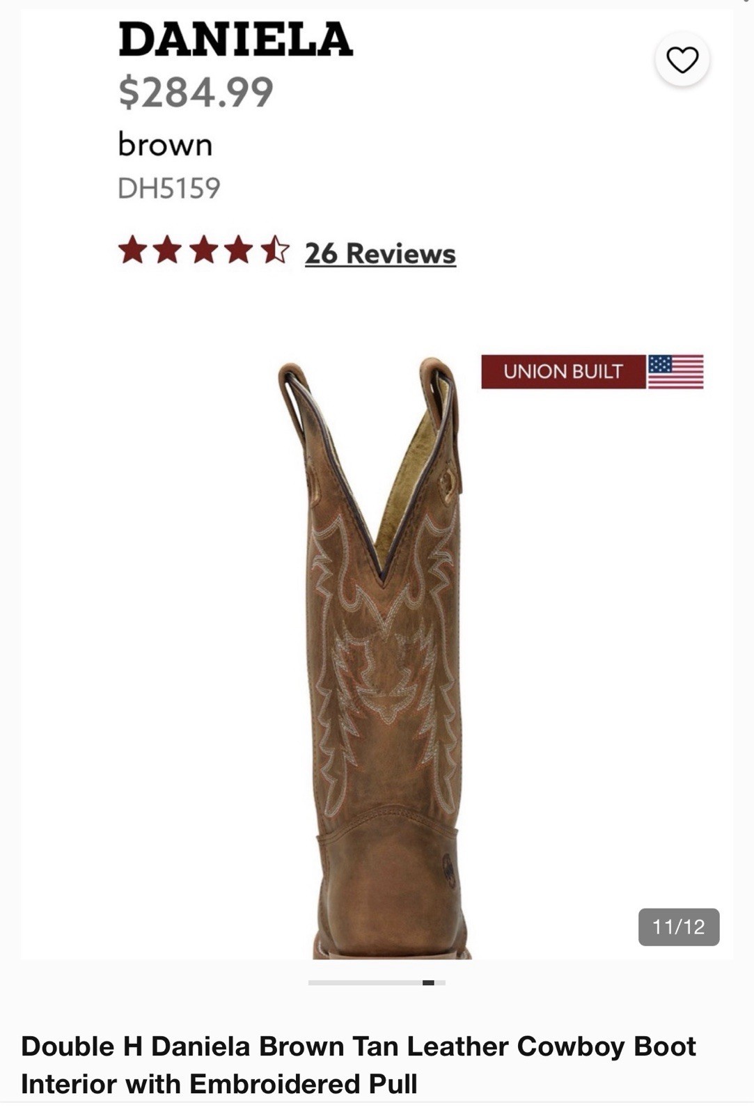 Double-H Boots Woman’s 8M Daniela Western Cowgirl Workwear Brown Leather DH5159