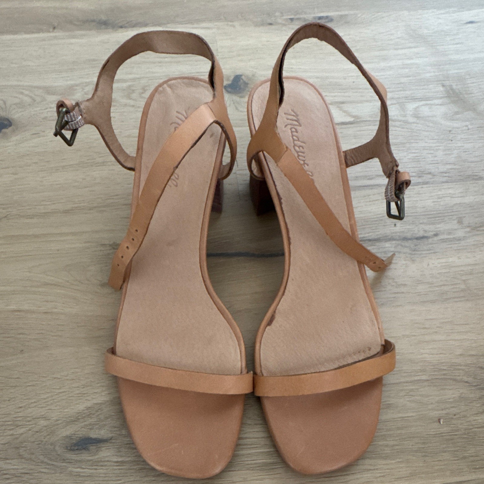 Madewell Women’s Brown Leather Strappy Ankle Strap Open Toe Block Heel 9