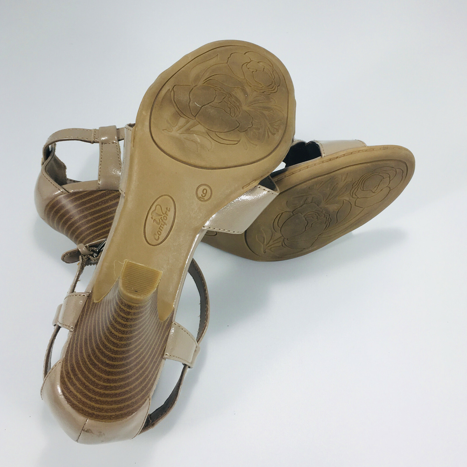 I Heart Comfort Open Toe Ankle Buckle Strap Amity Heels Women’s Taupe SZ 9 M