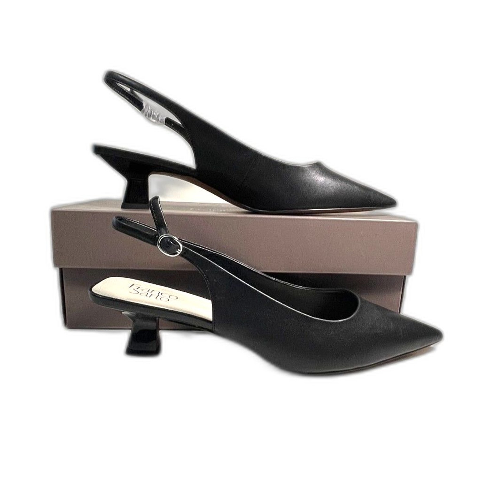 Franco Sarto Jaden Black Leather Kitten Slingback Heels SZ 11 NEW