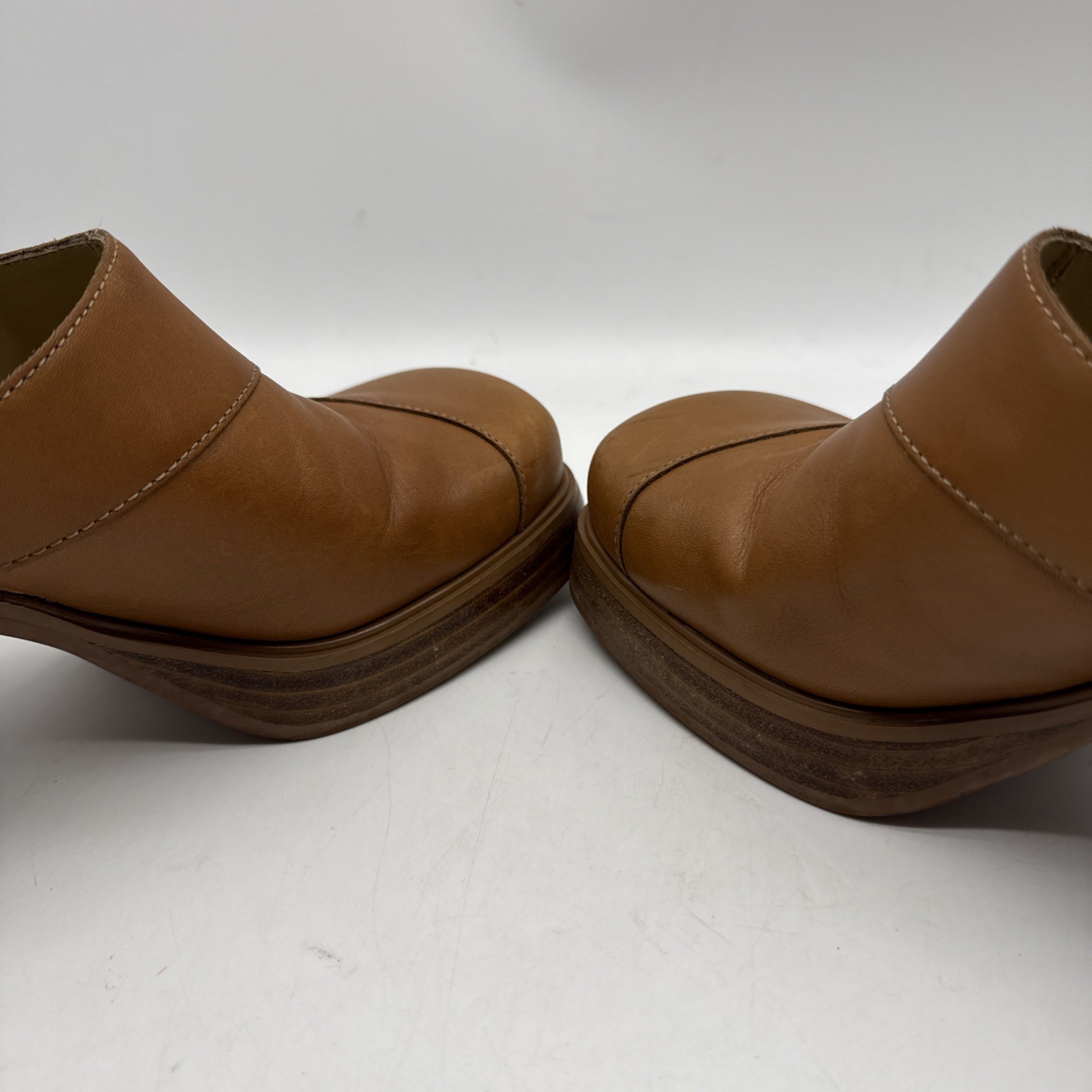 Mudd Mules 7M Brown Leather Square Toe Clogs Slide Chunky Platform Heels 90s Y2K