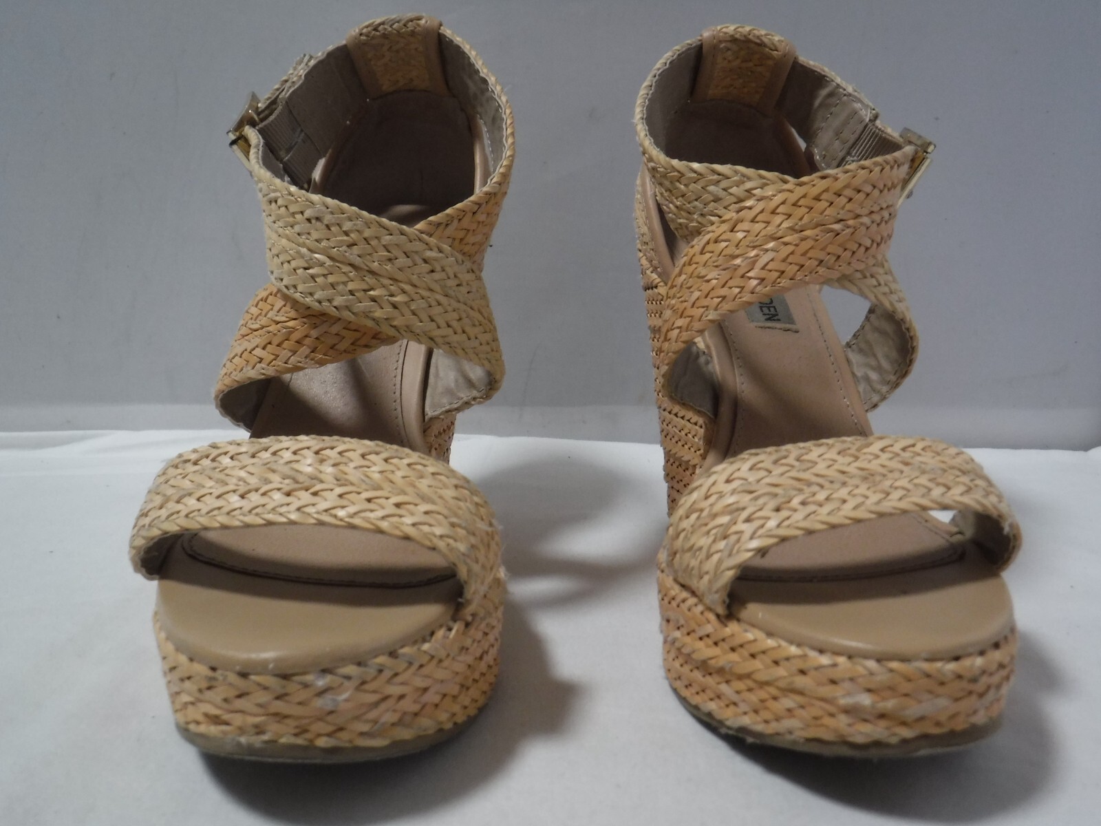 PF2 VTG Women’s STEVE MADDEN Natural Straw Chunky Platform Strappy Heel Sandals