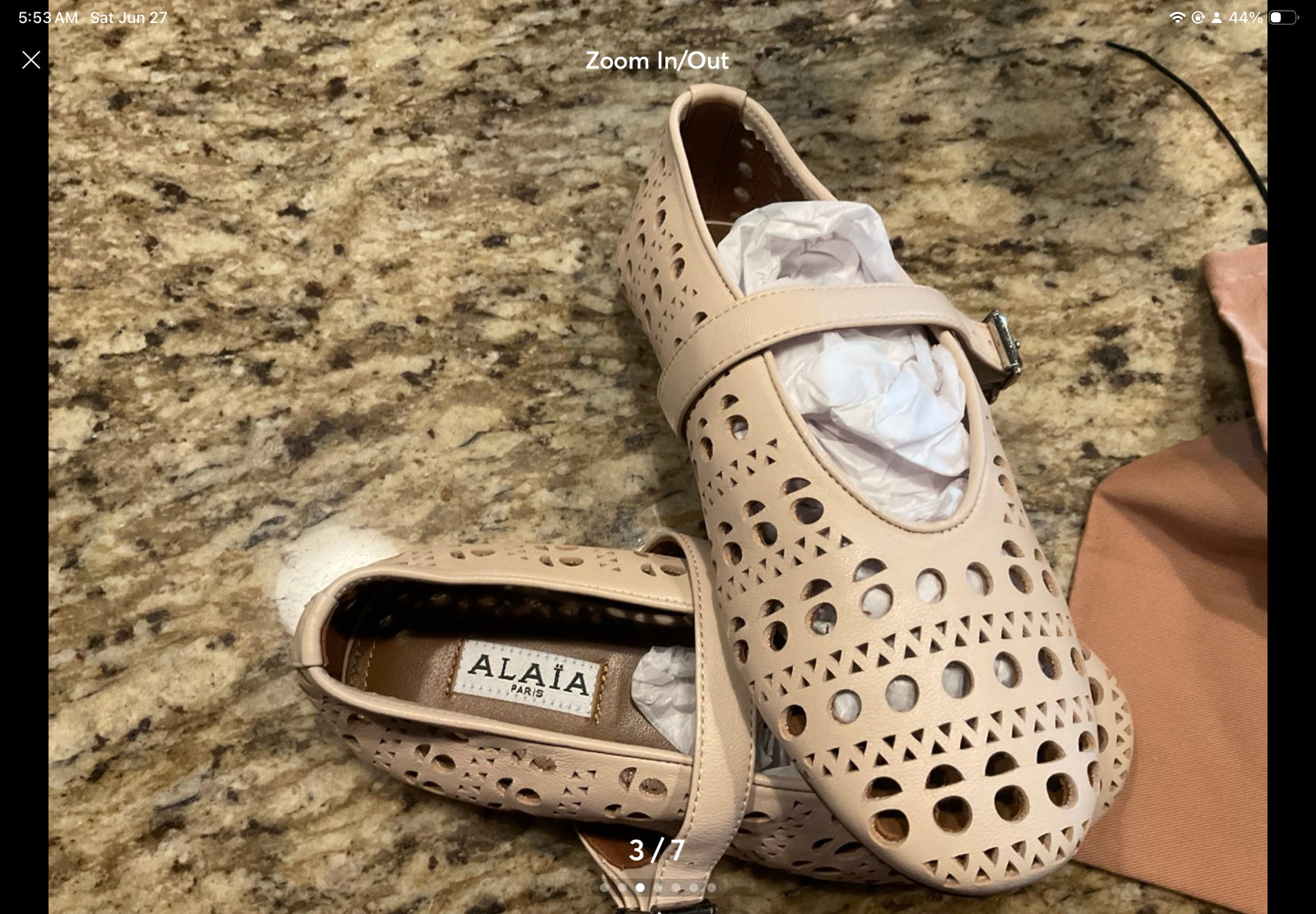 Alaia Paris Laser Cut Leather Ballerina Flats Ivory EU 37 US 6.5 Made Italy NEW