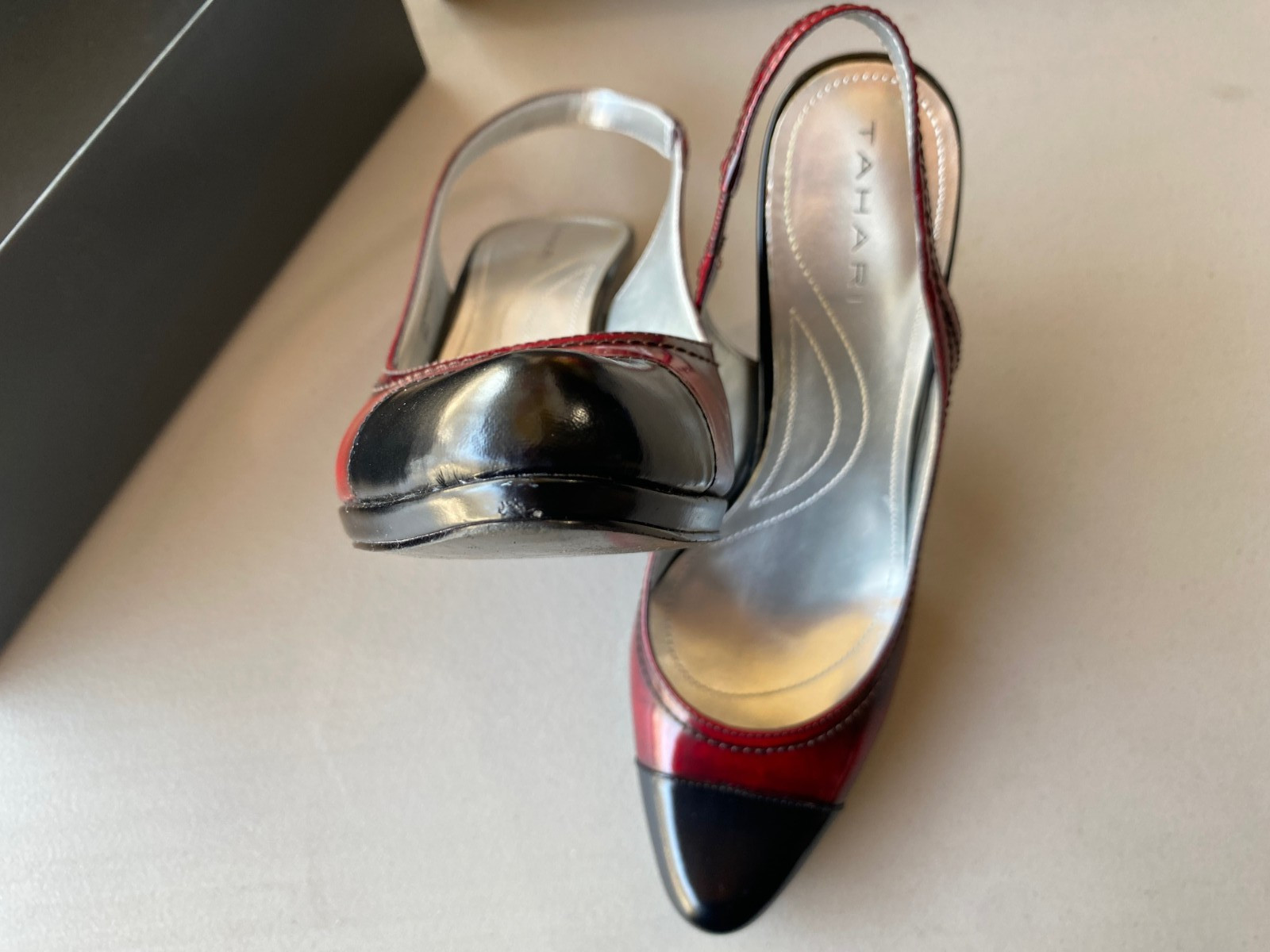 Tahari Women’s Sling Back Heels, Size 8, Black and Bordeaux