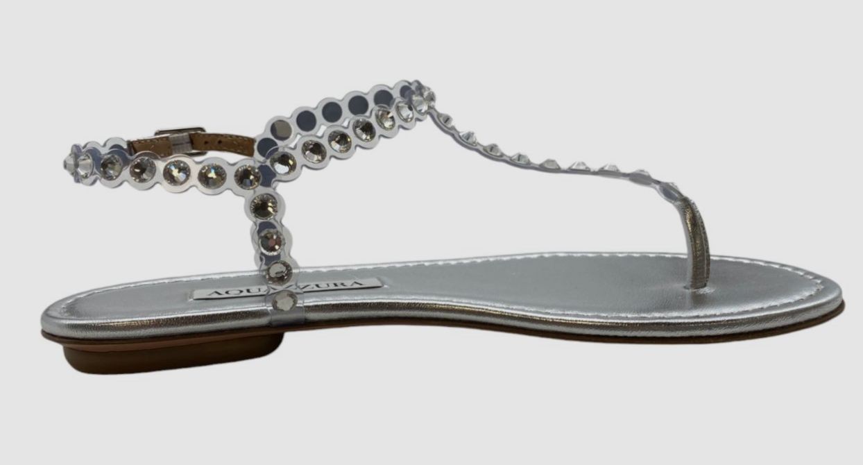 Aquazzura Women Silver Crystal-Embellished Leather Sandal Left Shoe Only Size 36