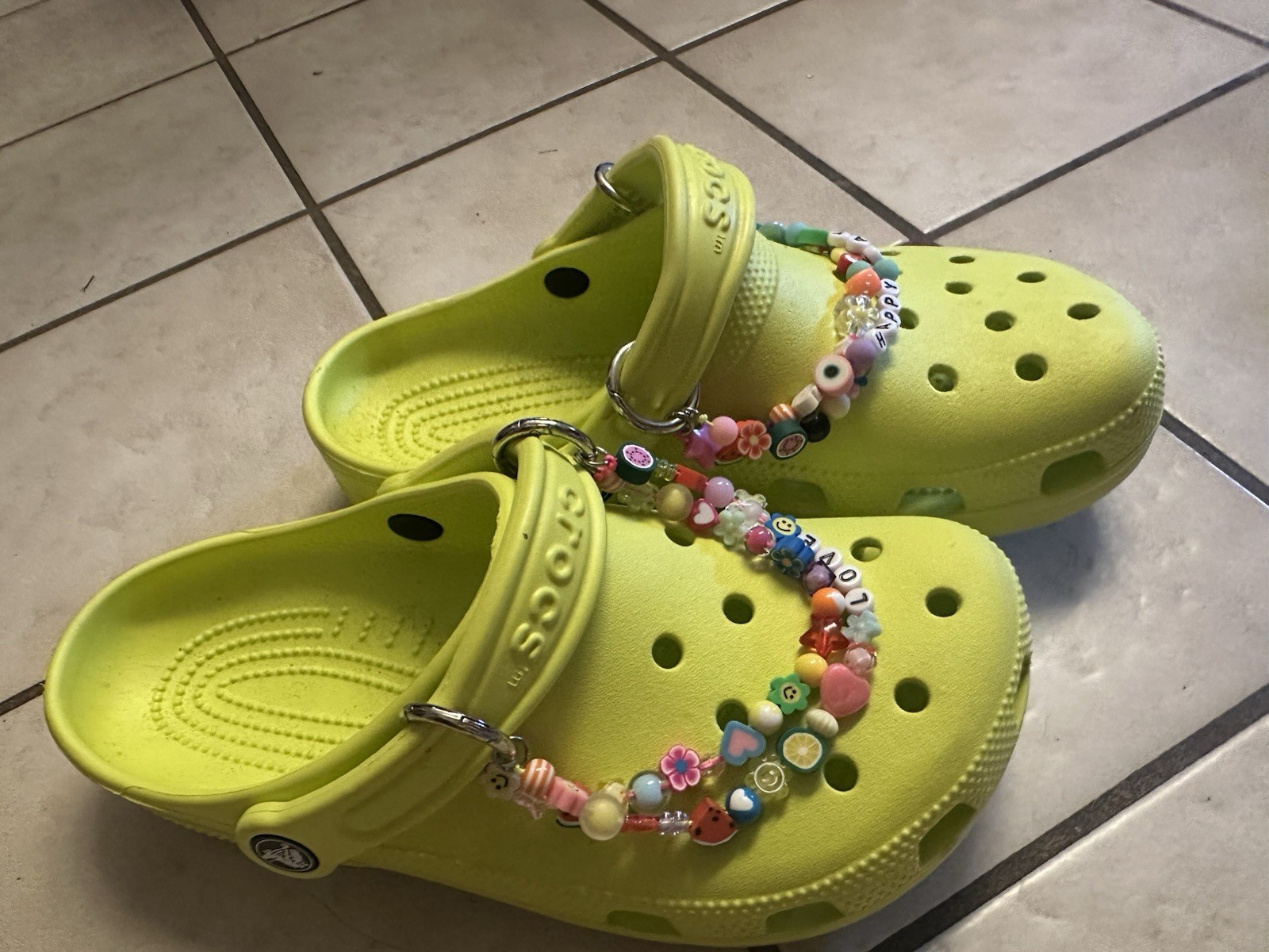 Classic Clog Crocs Line Green With Beaded Chain Women Size 8