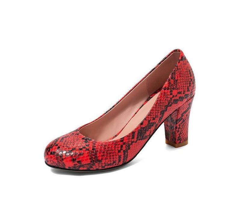Womens Snakeskin Pattern Pumps Block Heels Slip On Shoes OL Office Dress Ladies