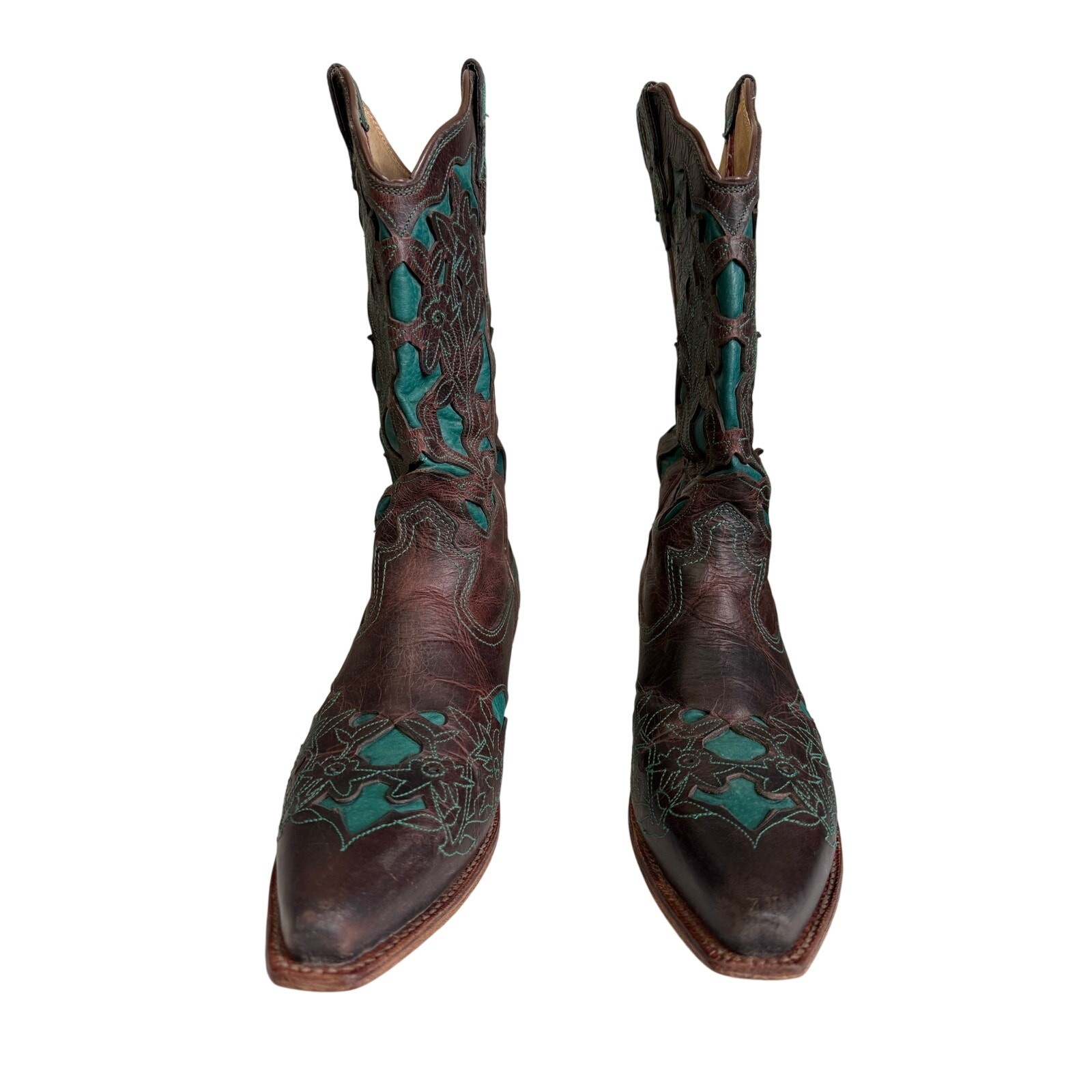 Twisted X Women’s Brown Turquoise Floral Embroidered Western Boots 10B WSO0010