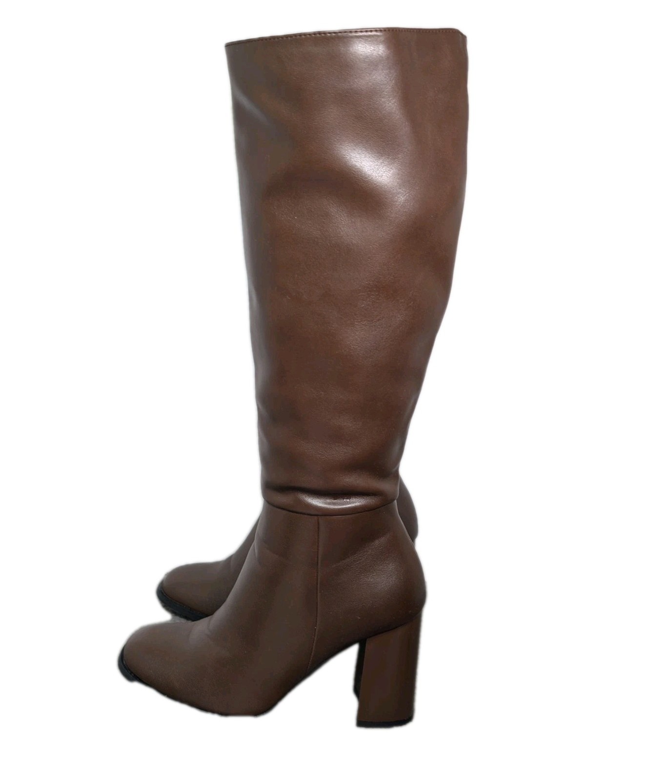 Women Knee High Block Heel Boots Stretch Calf Chocolate Size 6 New