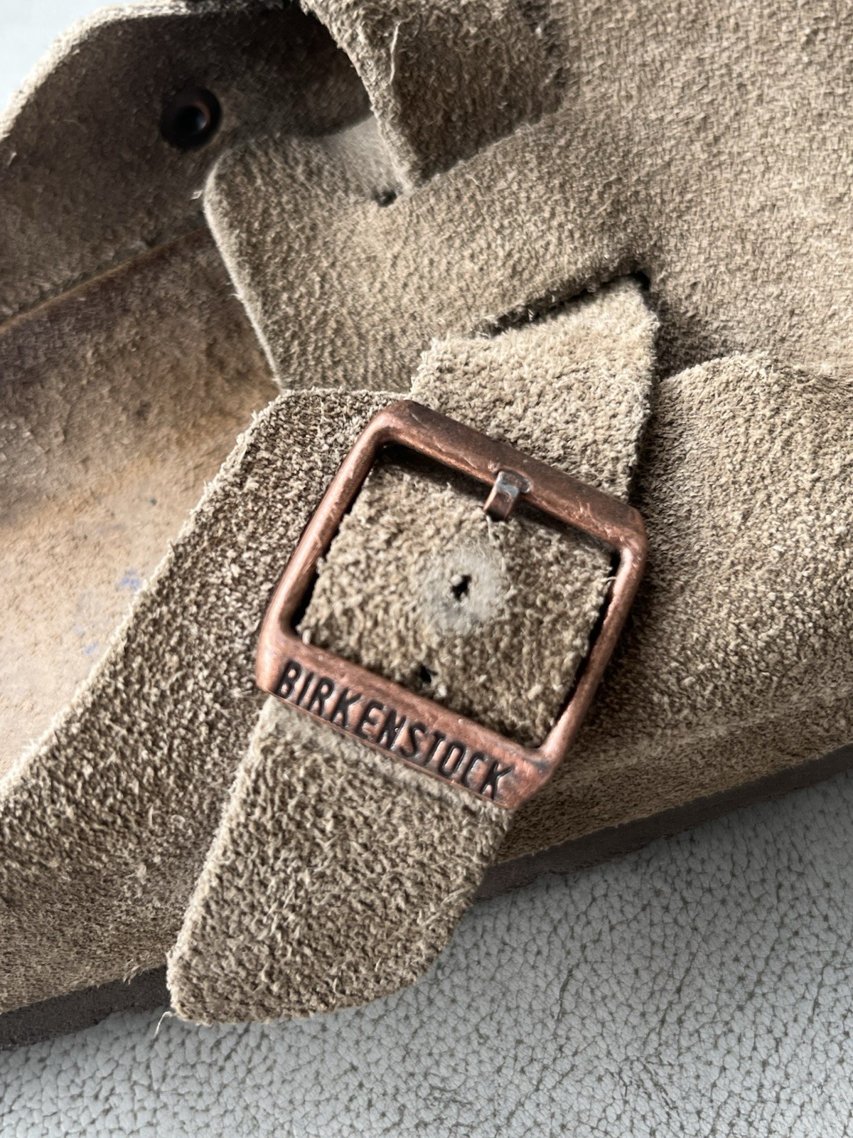 Women’s Birkenstock Boston taupe suede soft footbed buckle clogs size 10 R / 41`
