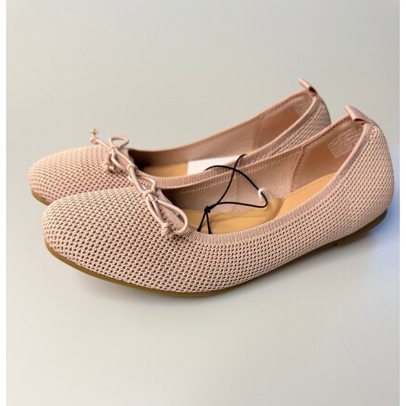 NEW Time & Tru Pink Knit Ballet Flats Bow Slip On Shoes Women’s Size 8 NIB