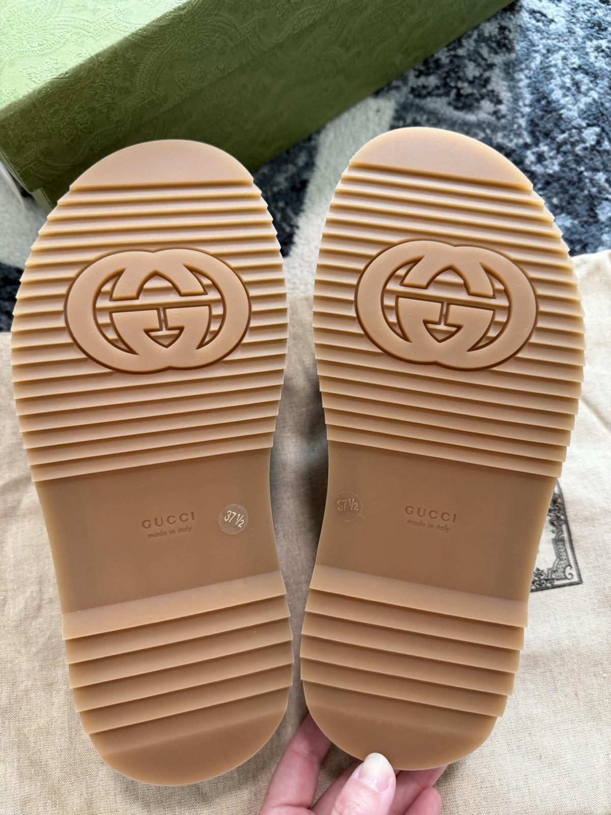 New!!! Gucci New Denim GG Monogram Angelina Platform 55mm Slide Sandals 37.5