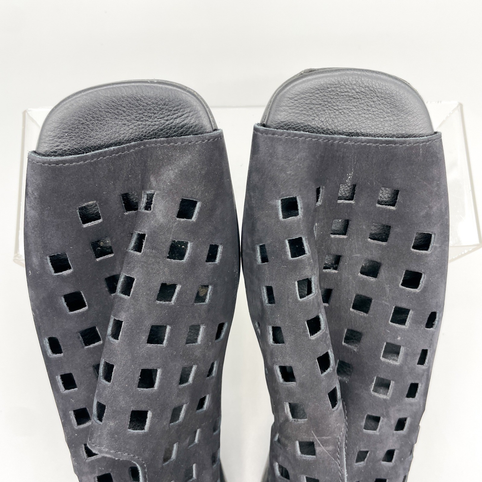 Arche Drick Womens 40 Black Nubuck Leather Perforated Laser Cut Sandas Zip Wedge